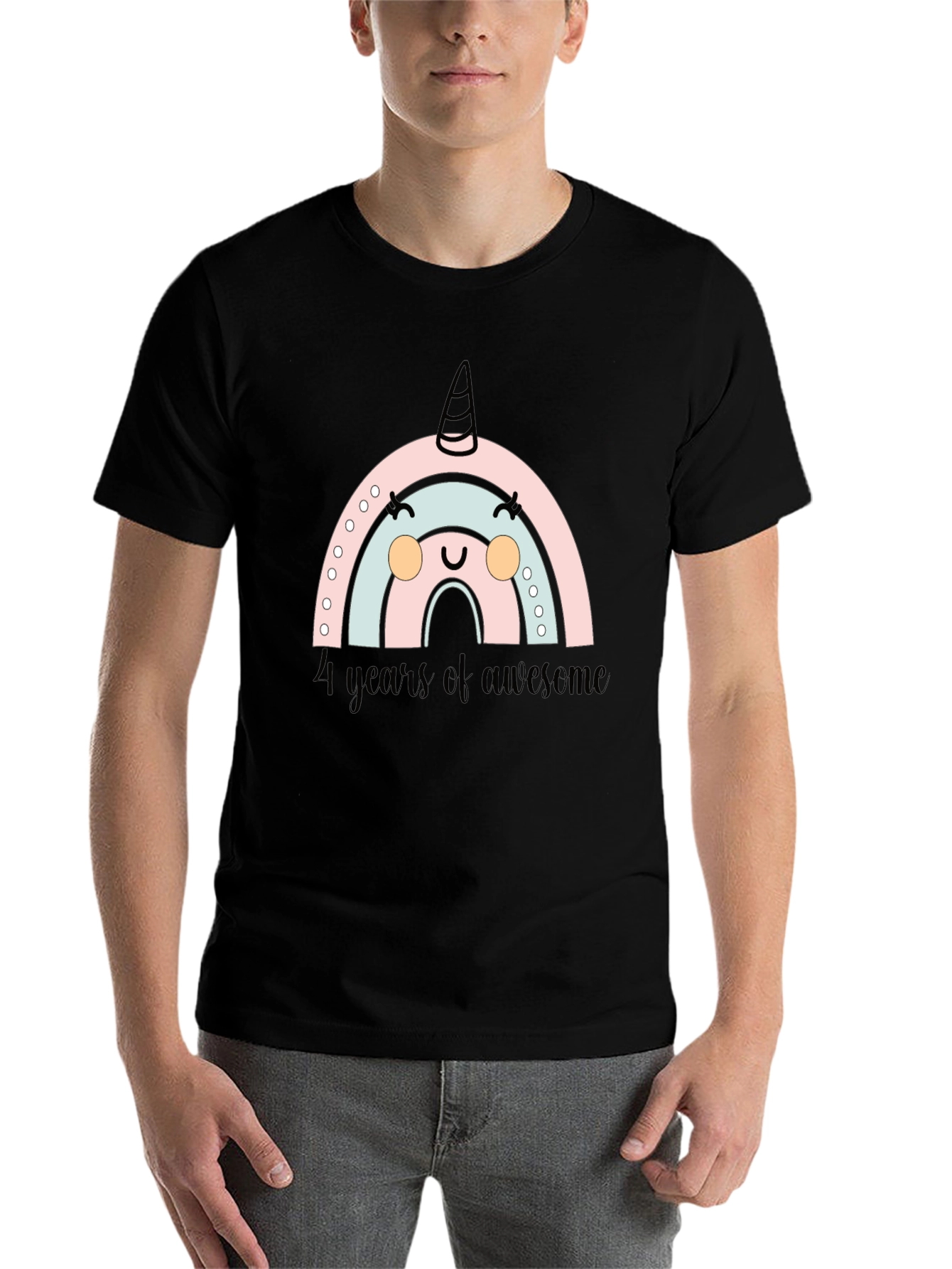 Black 4 Years of Awesome Rainbow Unicorn Birthday T-Shirt view 7