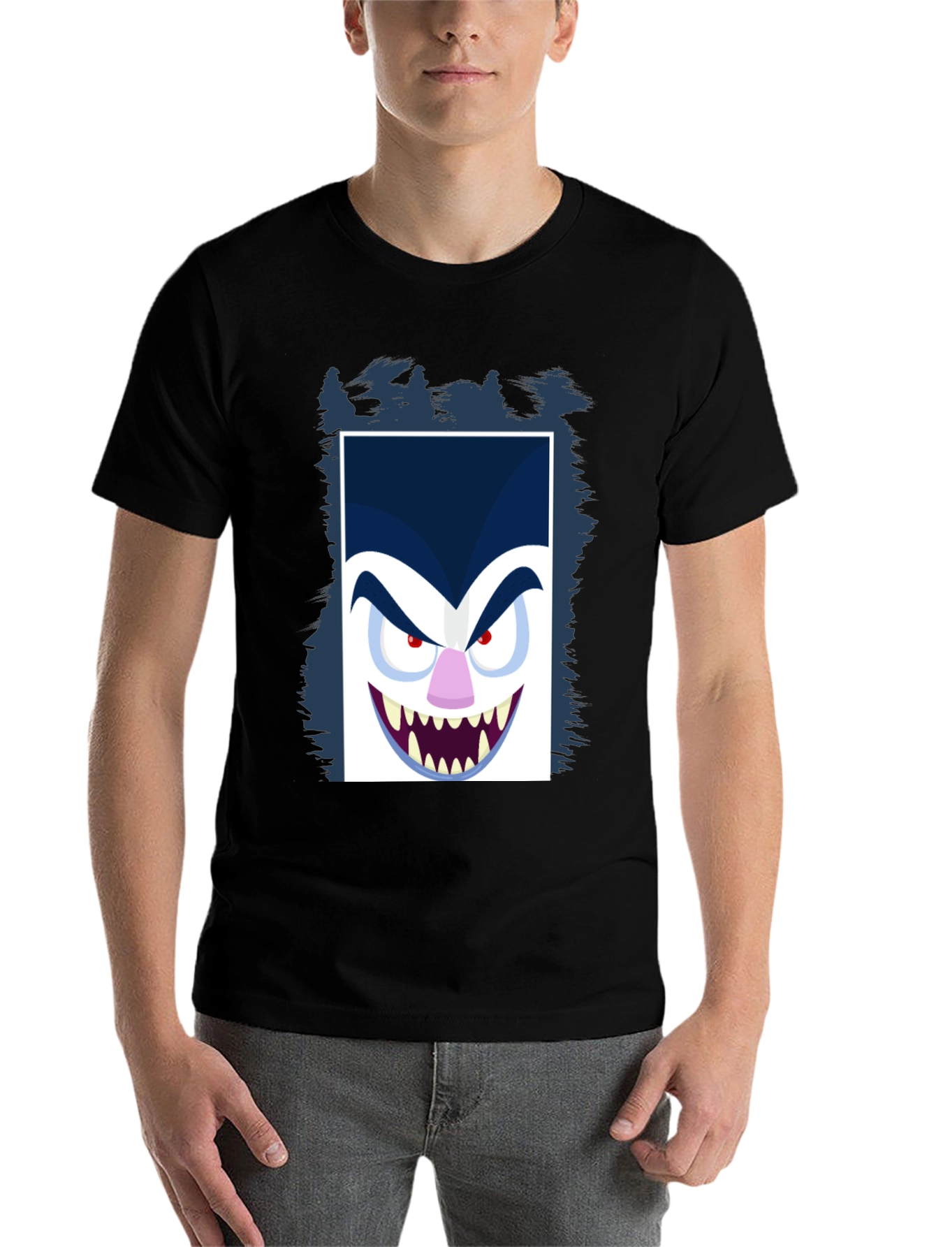 Black Cartoon Vampire Face Graphic Black Tee view 7
