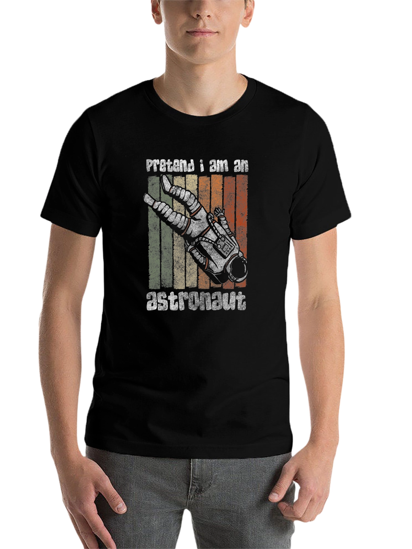 Black Retro Pretend I Am An Astronaut Graphic T-Shirt view 7