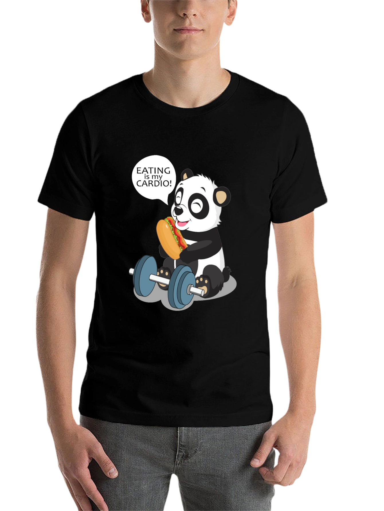 Black Funny Panda Eating is My Cardio T-Shirt view 7
