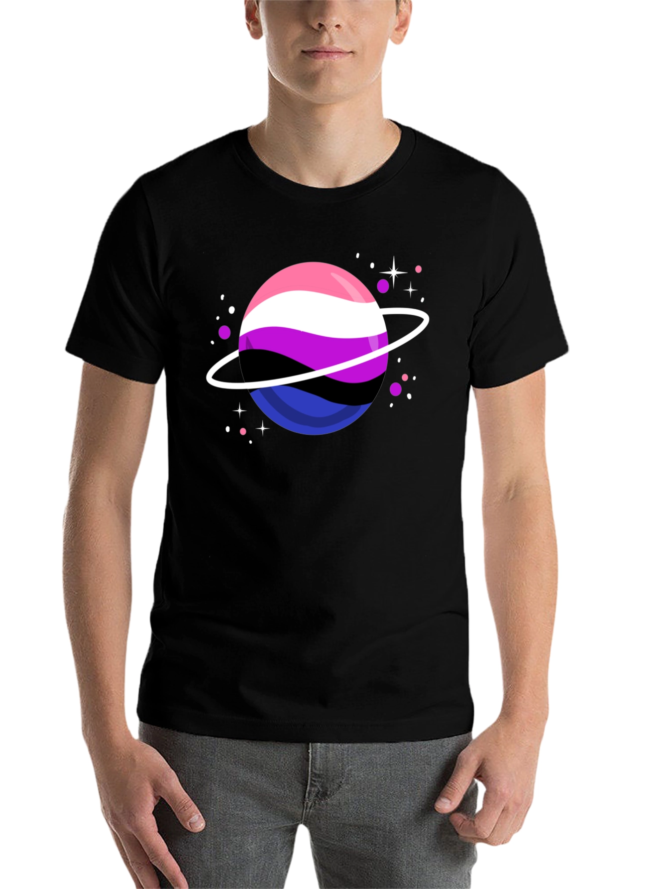 Black Genderqueer Pride Planet T-Shirt view 7