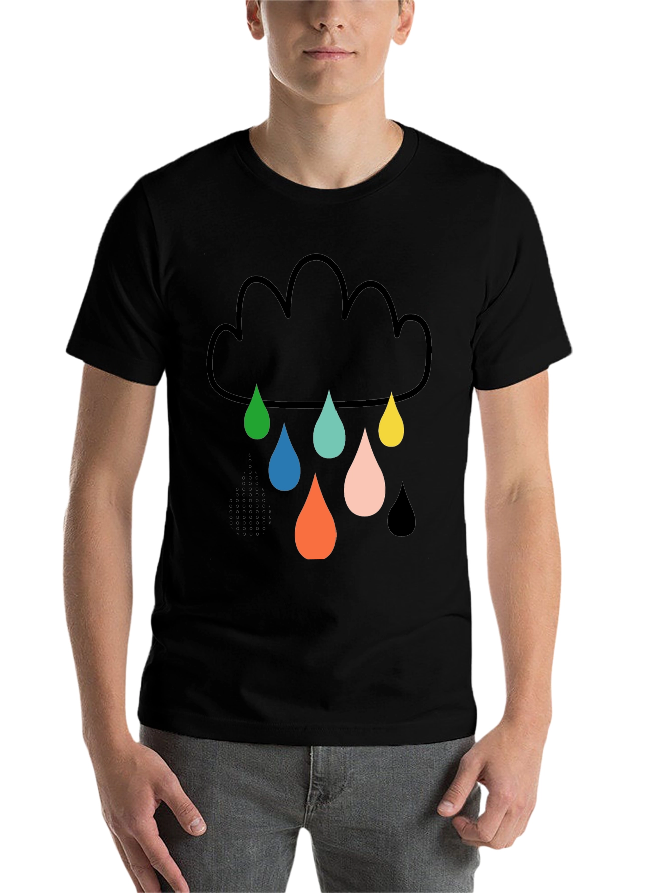 Black Fun Cloud Raindrop Graphic Tee - Soft Cotton T-Shirt view 7