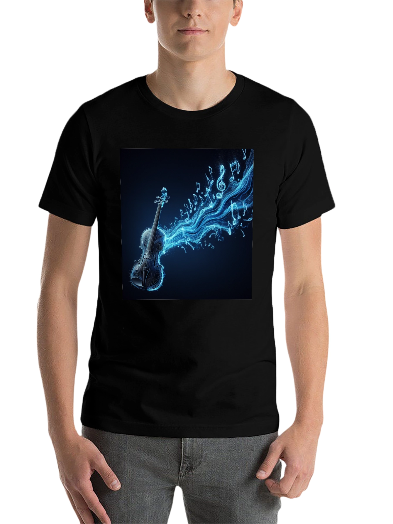 Black Electric Violin Music T-Shirt - Black view 7