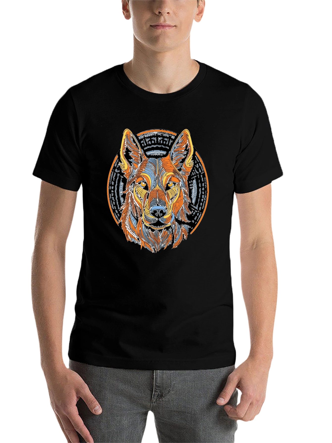 Black Wolf Graphic Print Black T-Shirt view 7