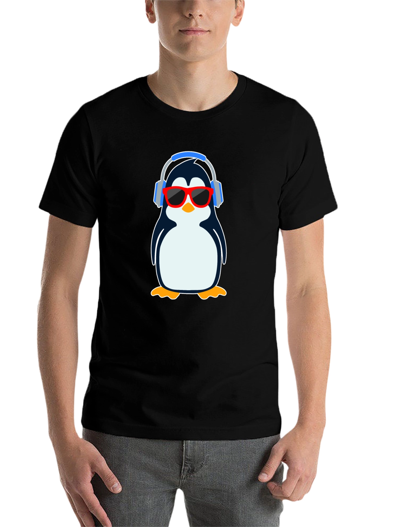 Black Cool Penguin Graphic T-Shirt - Black view 7