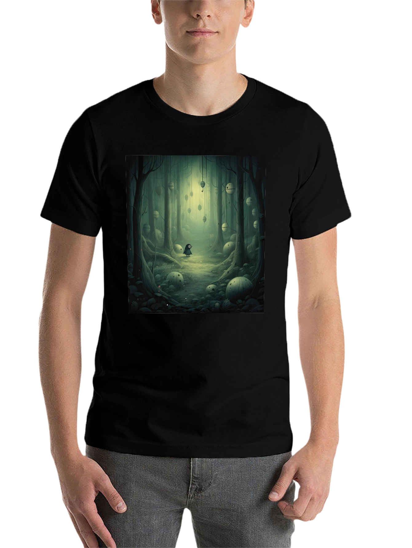 Black Eerie Forest Graphic Tee - Unique Design T-Shirt view 7