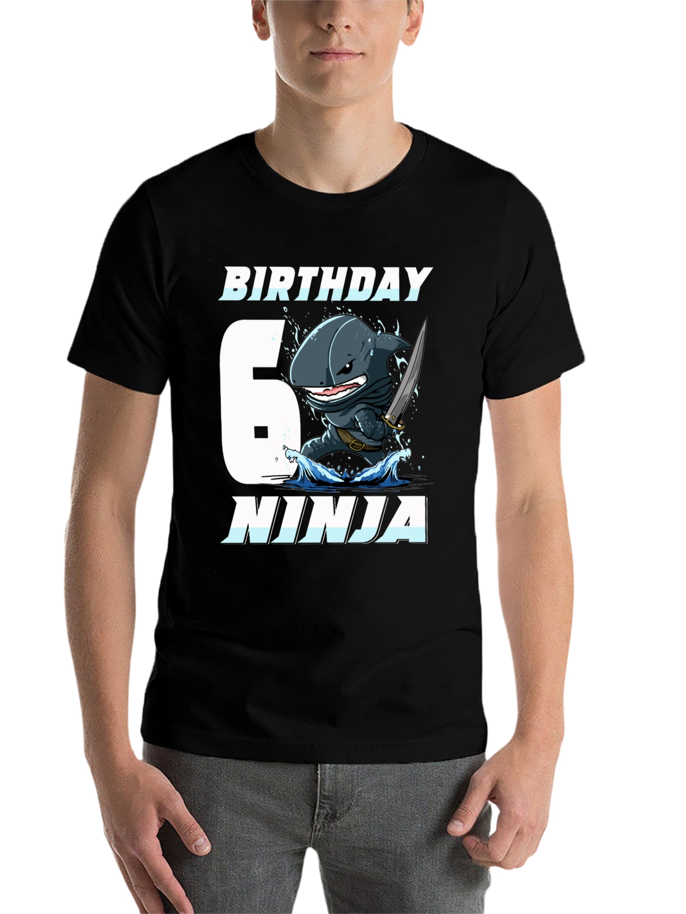 Black Birthday Shark Ninja Black T-Shirt view 7