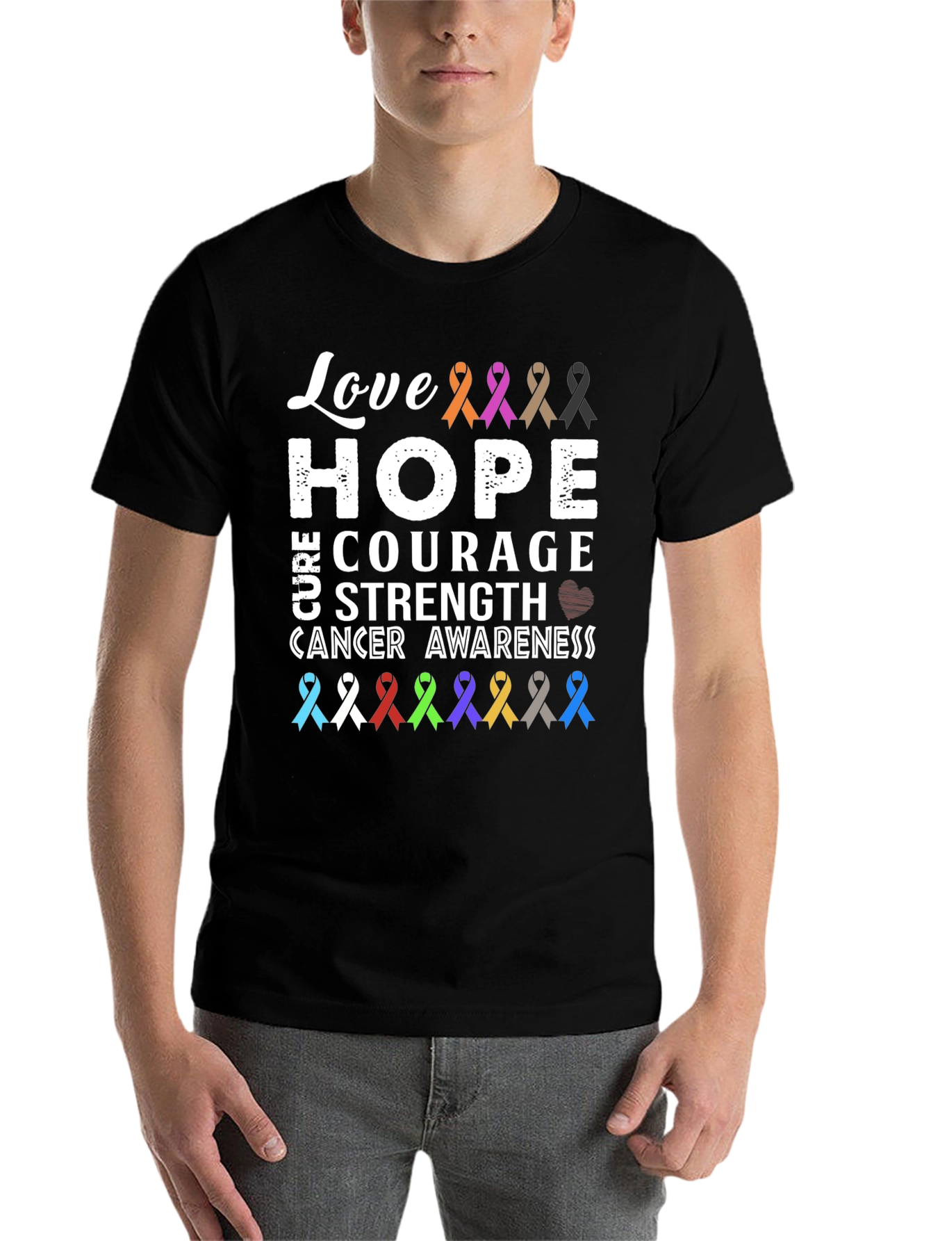 Black Love, Hope, Cure Cancer Awareness T-Shirt view 7