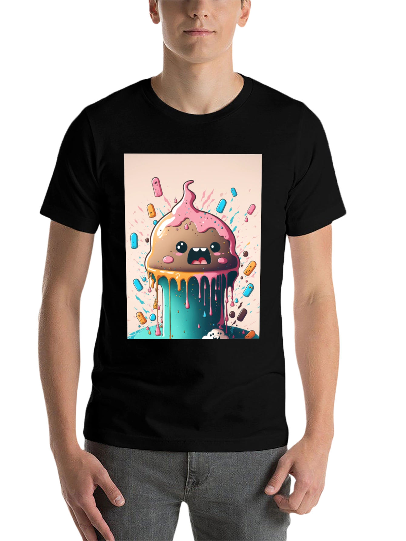 Black Kawaii Melting Ice Cream Graphic Tee view 7
