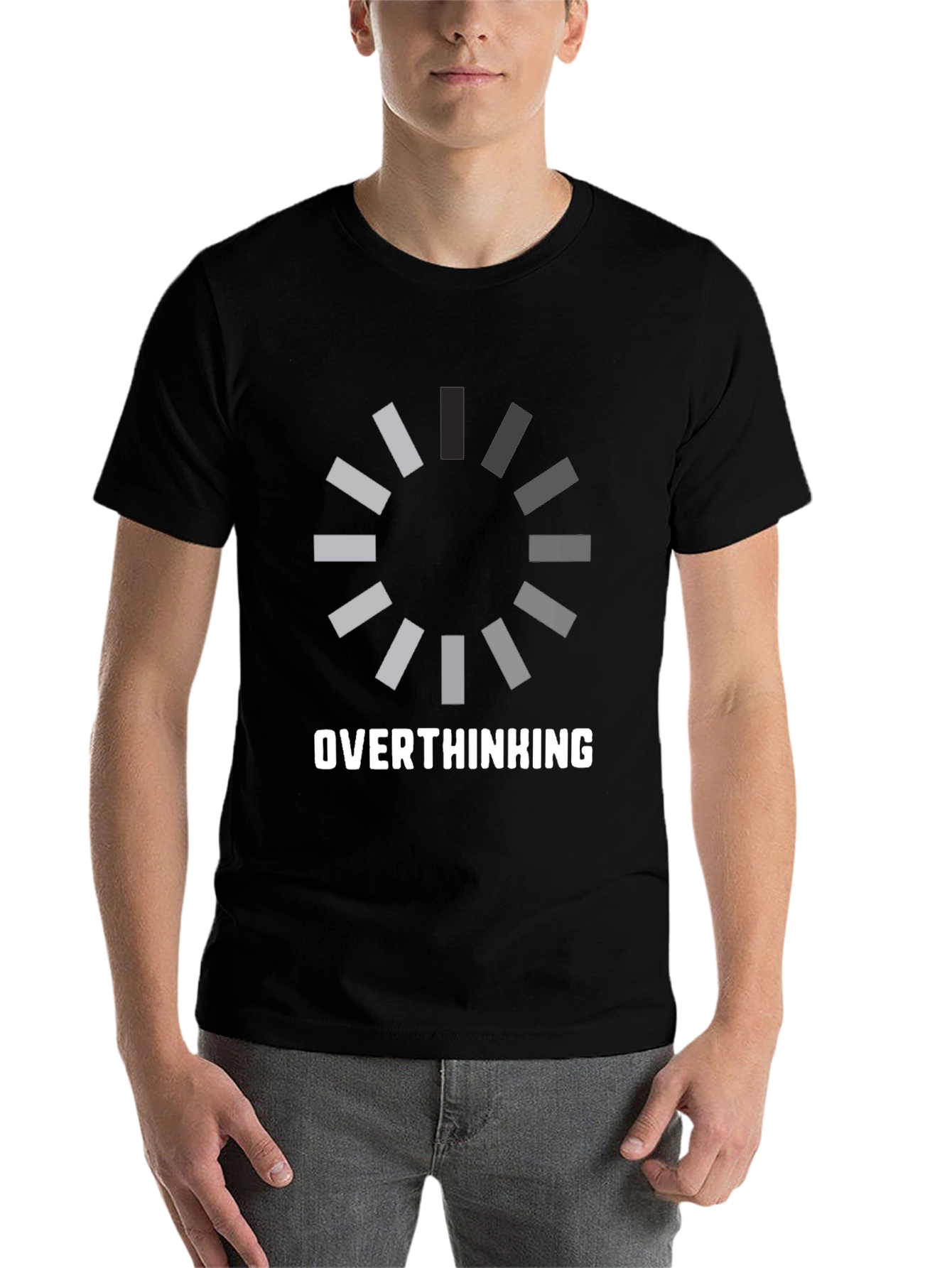 Black Overthinking Loading Funny Black T-Shirt view 7