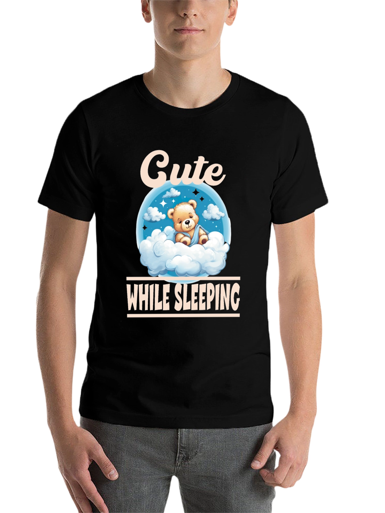 Black Cute While Sleeping Black T-Shirt view 7