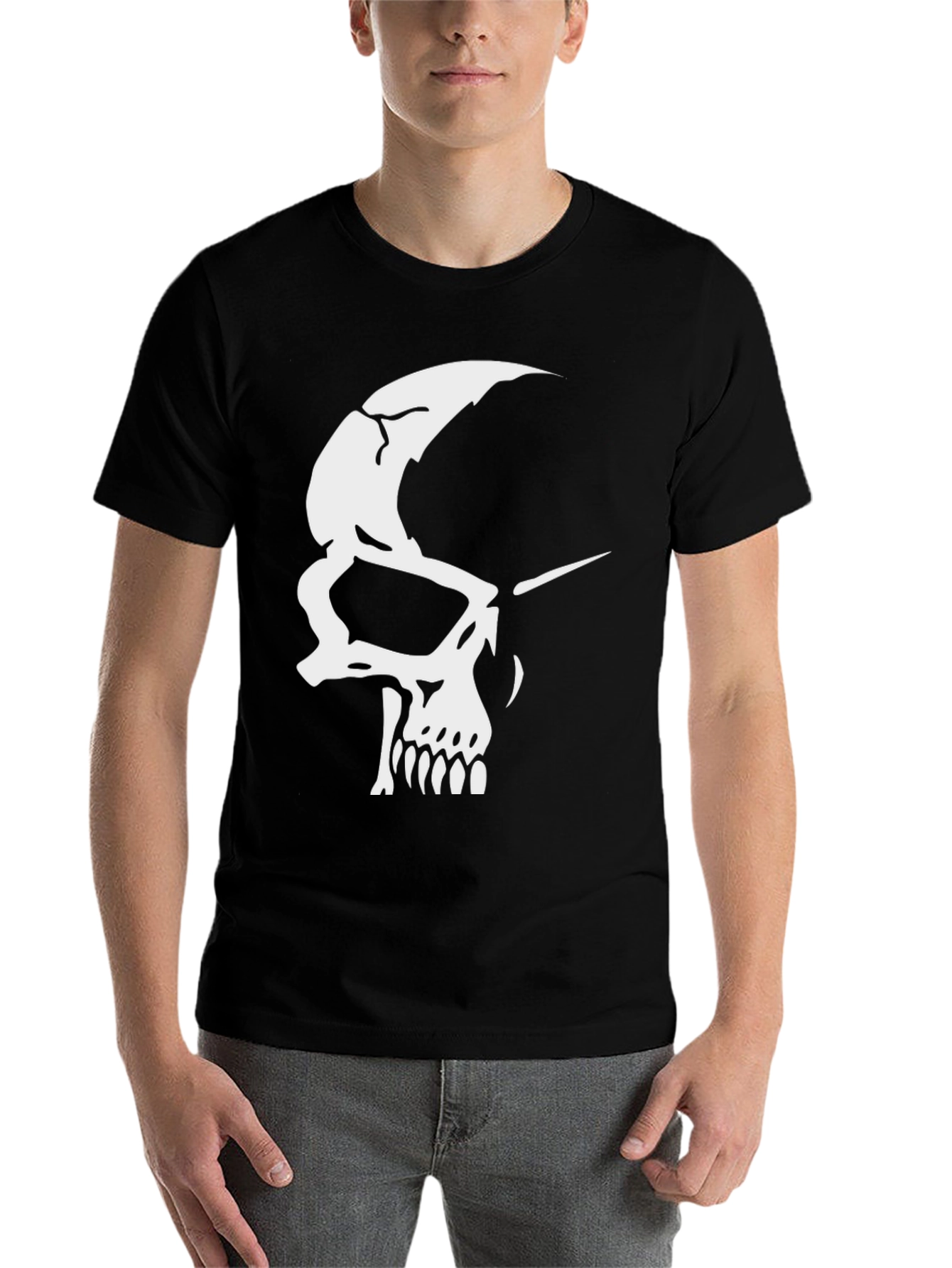 Black Skull Graphic Tee - Black Cotton Casual T-Shirt view 7