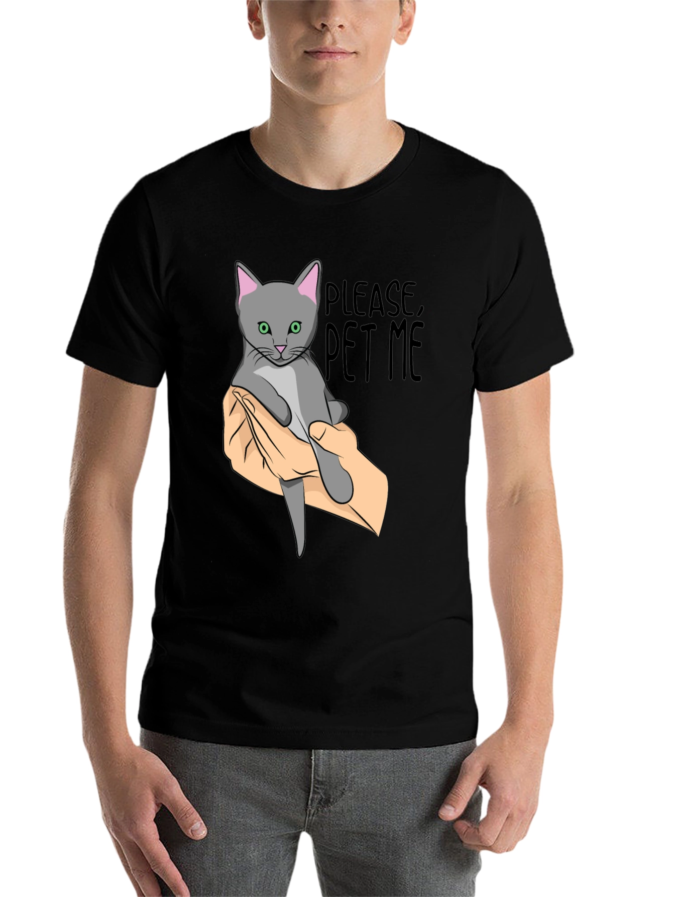 Black Please Pet Me Cat Graphic T-Shirt view 7