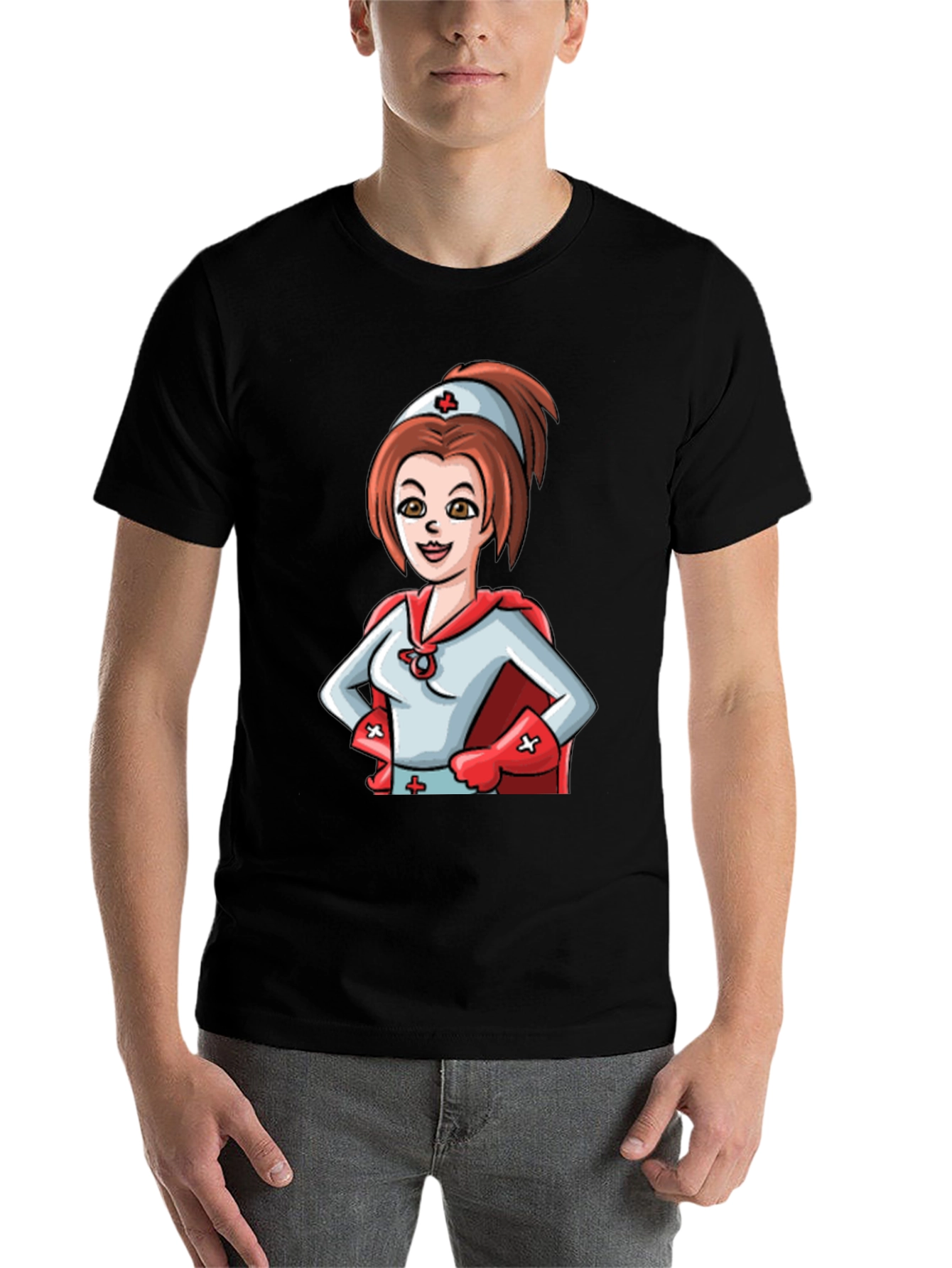Black Nurse Superhero T-Shirt - Black Cotton Tee view 7
