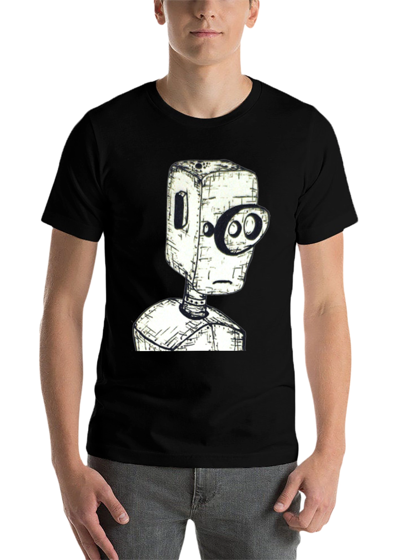 Black Robot Head Graphic Tee - Unique Design, Black Shirt view 7