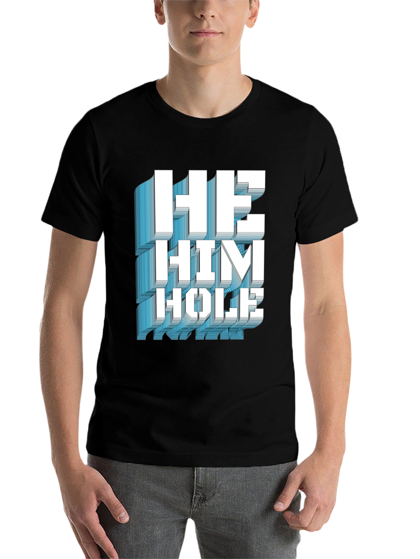 Black He Him Hole Graphic T-Shirt view 7