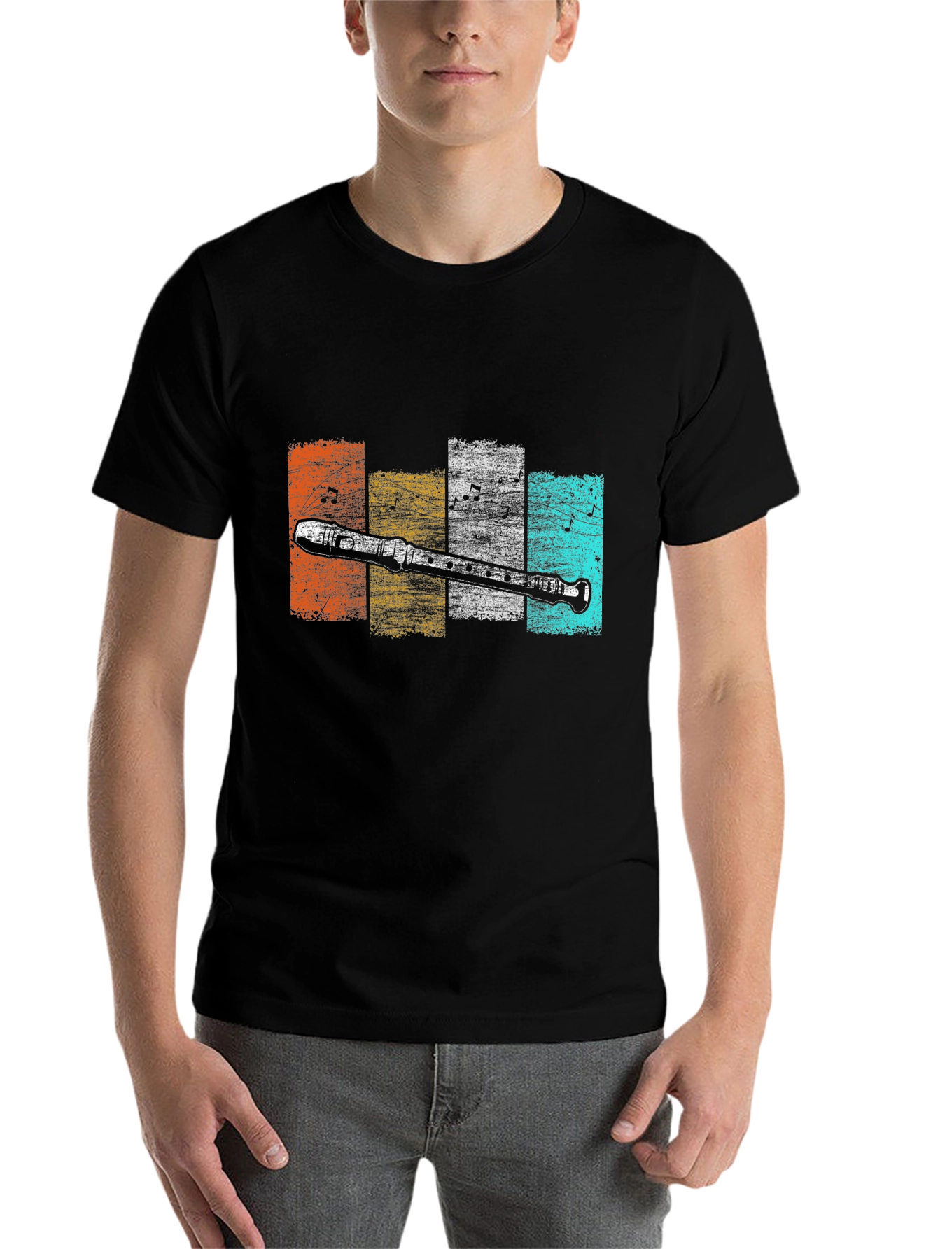 Black Retro Recorder T-Shirt - Musical Instrument Tee view 7