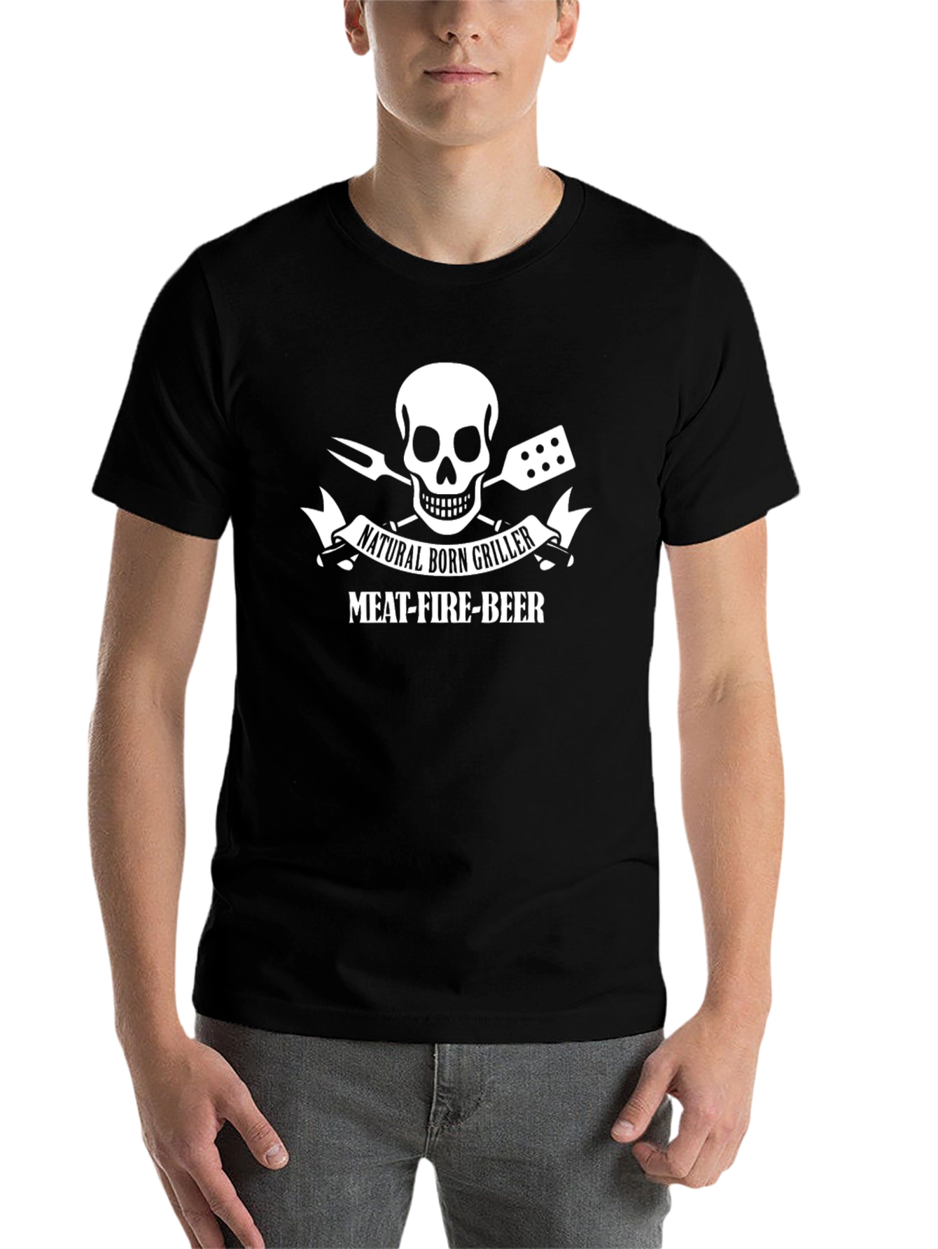 Black Natural Born Griller T-Shirt - Meat Fire Beer BBQ view 7