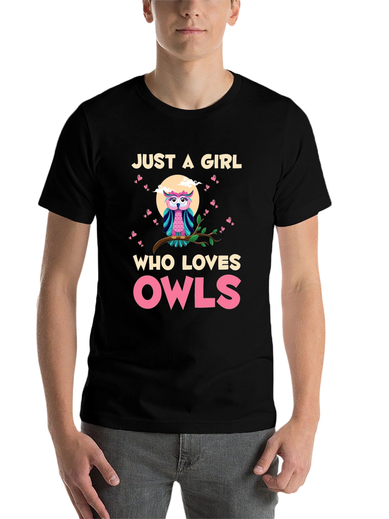 Black Just a Girl Who Loves Owls T-Shirt view 7
