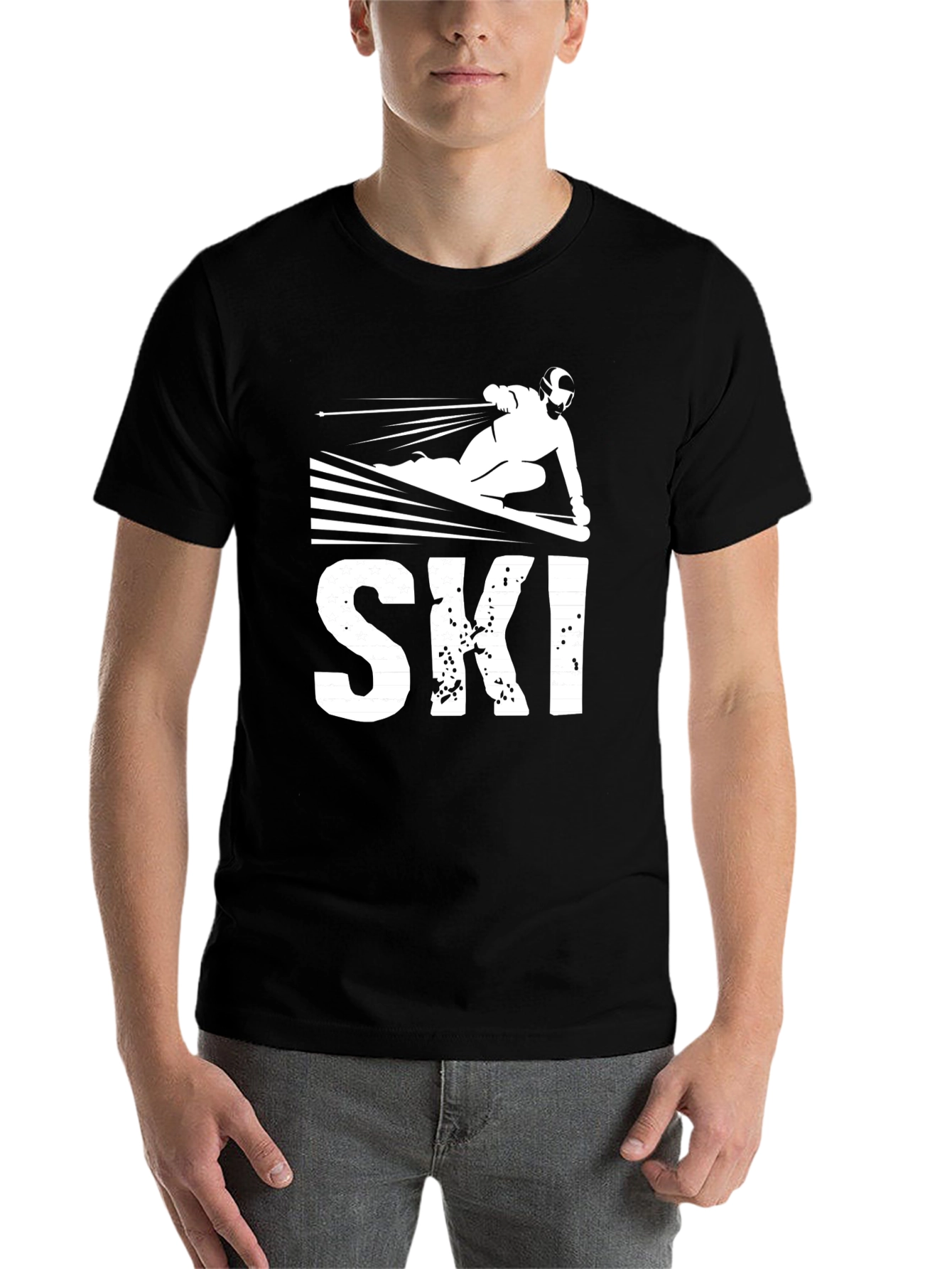 Black SKI Graphic T-Shirt, Sporty Design view 7