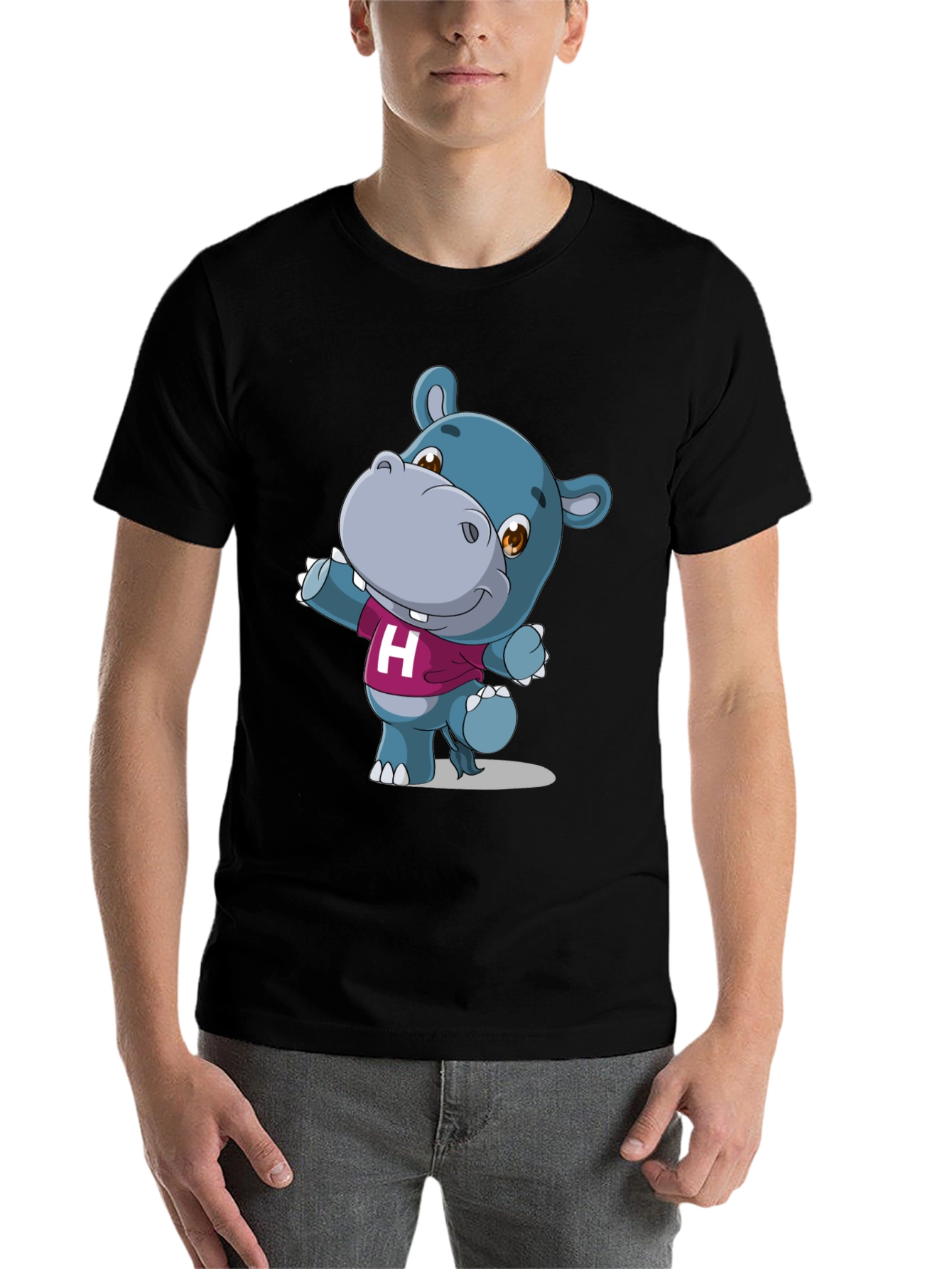 Black Cute Hippo Graphic Tee - Black Unisex Shirt view 7