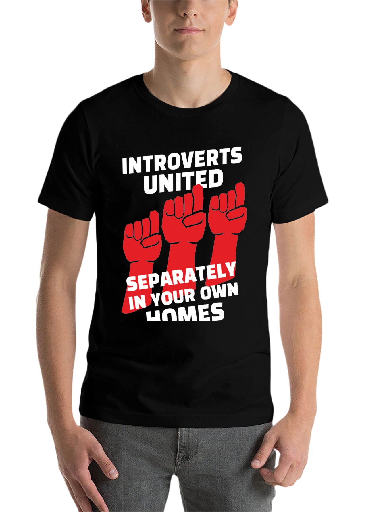 Black Introverts United T-Shirt: Funny Social Distancing Tee view 7