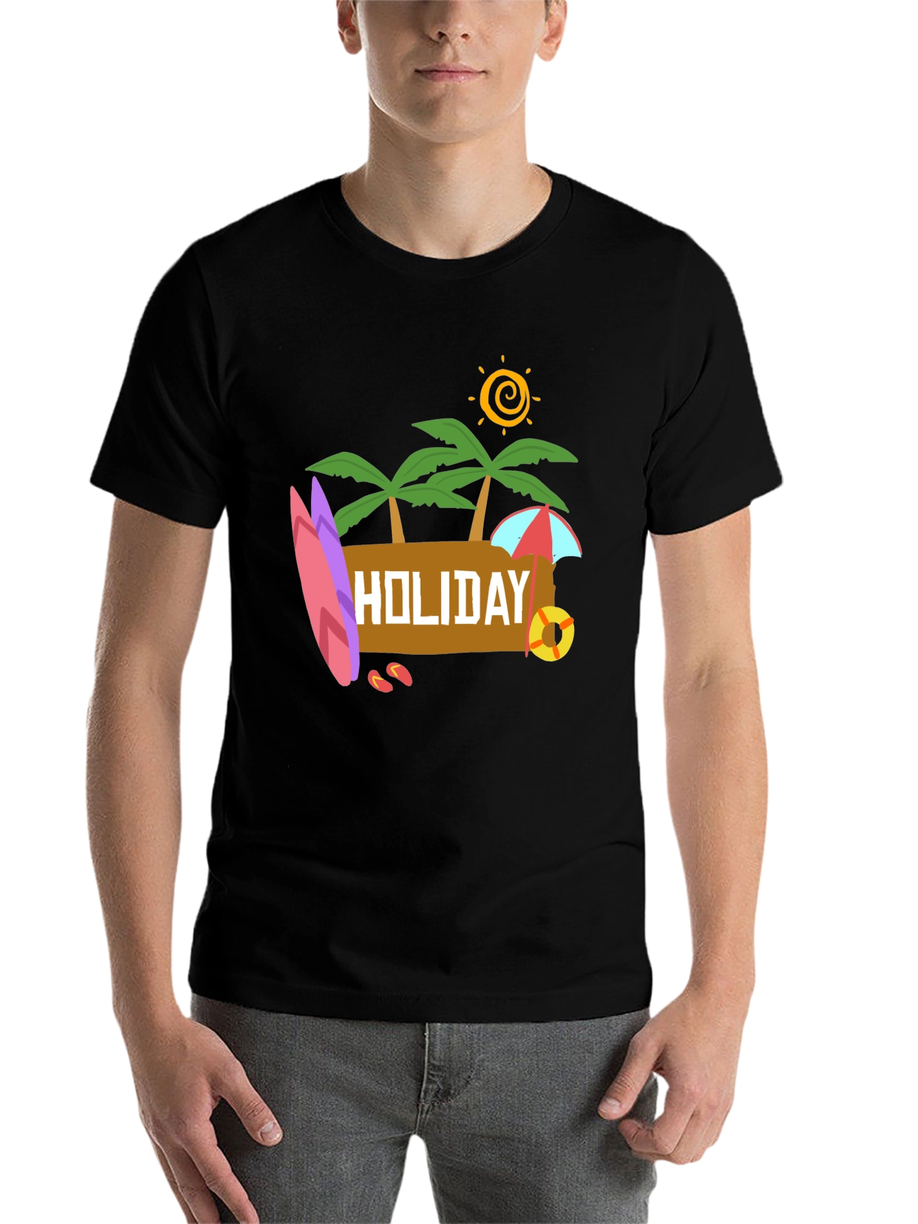 Black Holiday Beach T-Shirt - Black Cotton Tee view 7