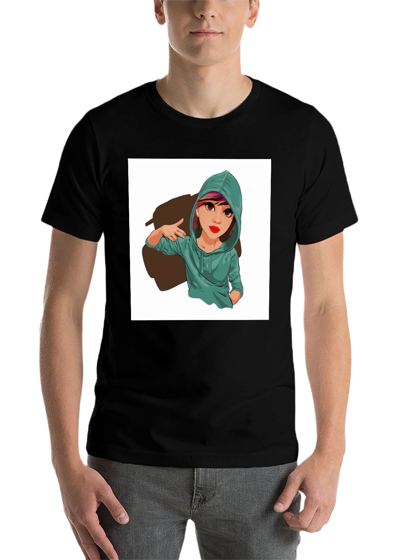 Black Cartoon Girl Graphic Print Tee - Trendy Casual Style view 7