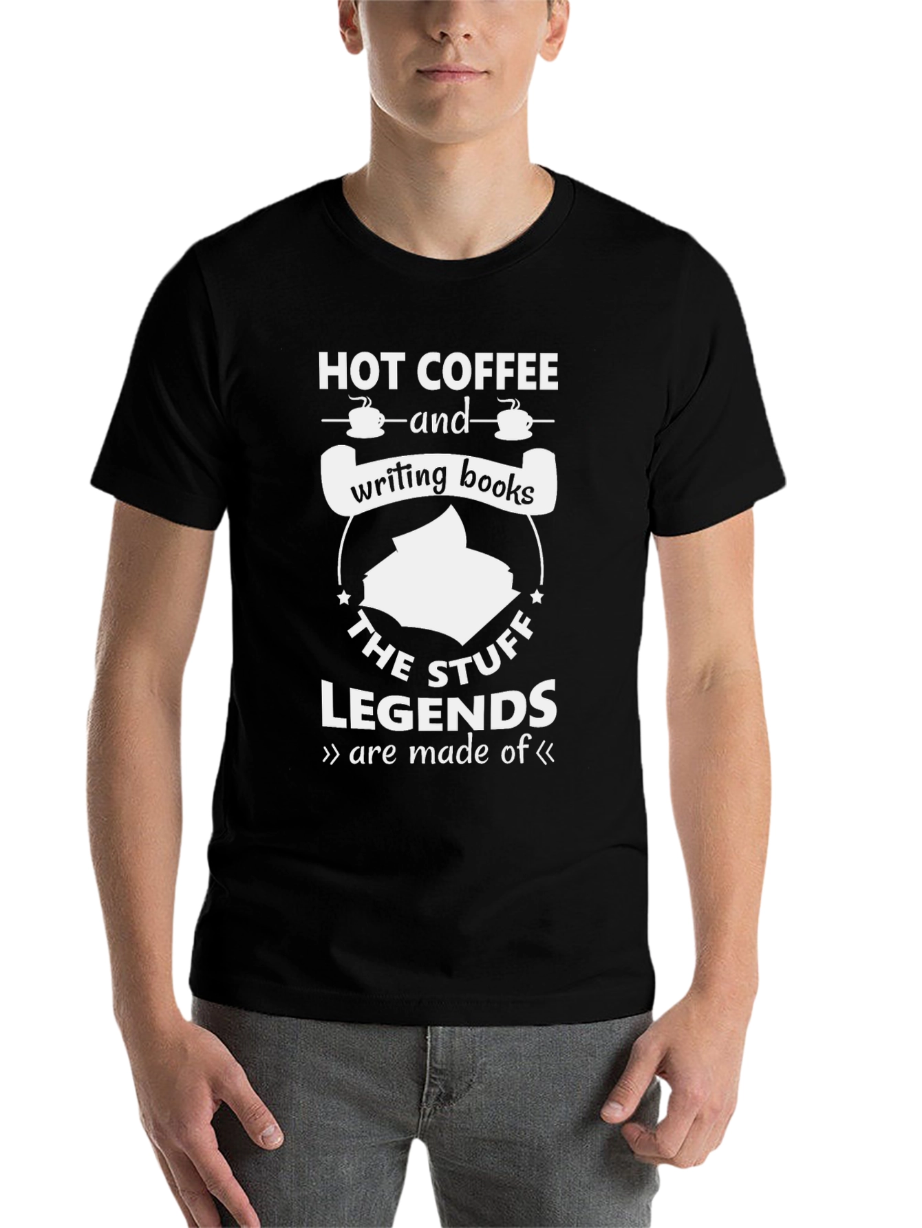 Black Hot Coffee & Writing Books T-Shirt - Legends are Made of This view 7