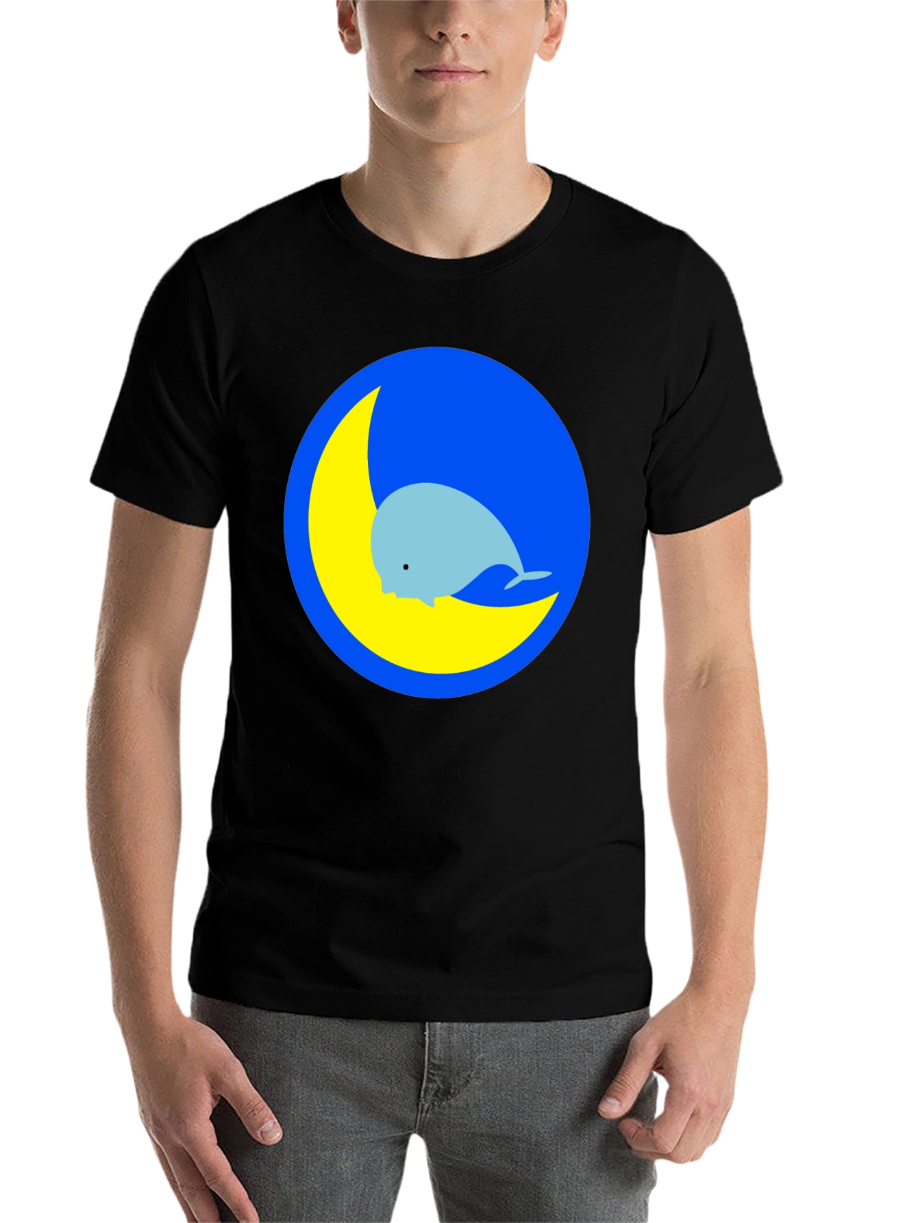 Black Whimsical Whale & Moon Graphic Tee - Black Cotton Blend view 7