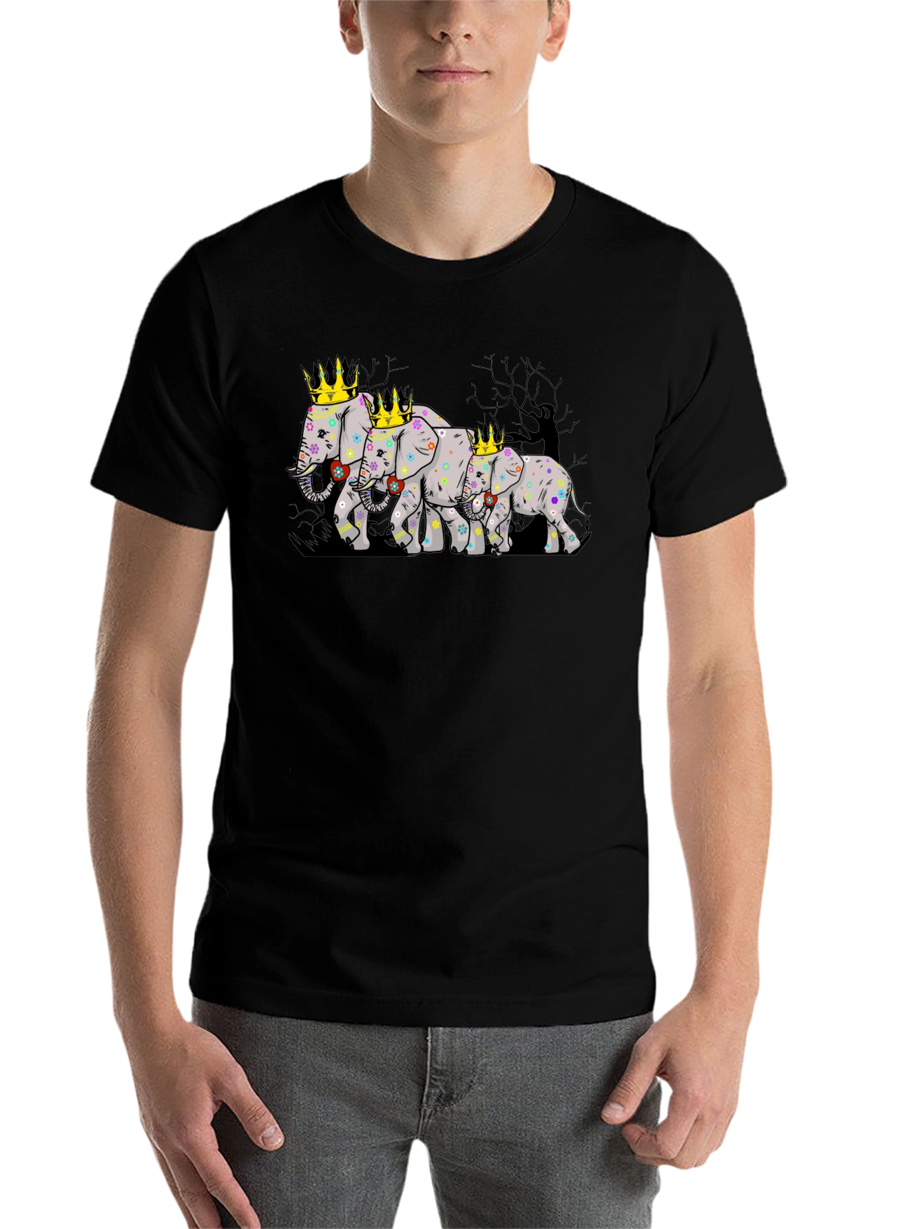 Black Elephant Family Crowned T-Shirt view 7