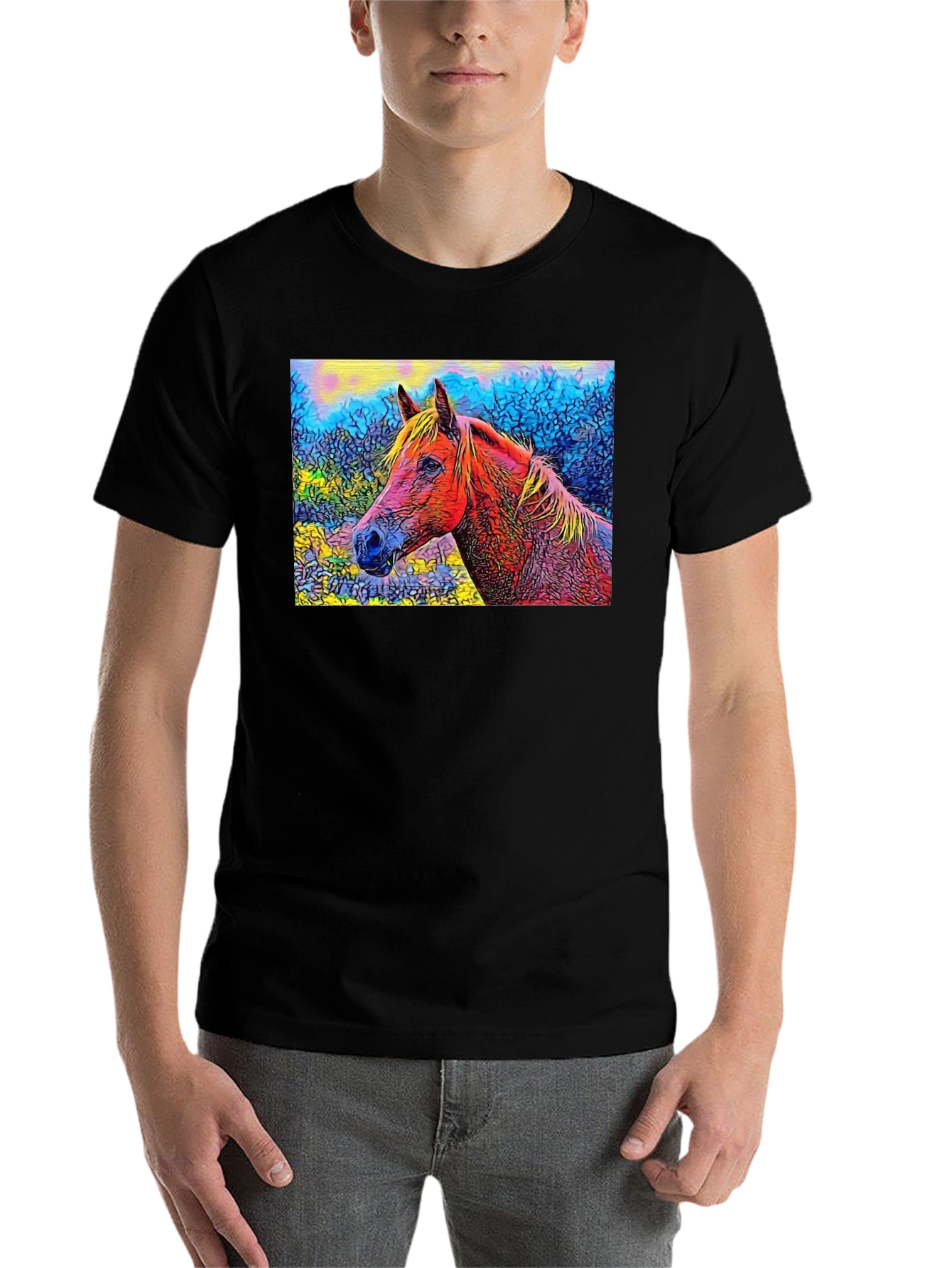 Black Horse Art T-Shirt - Unique Graphic Tee view 7