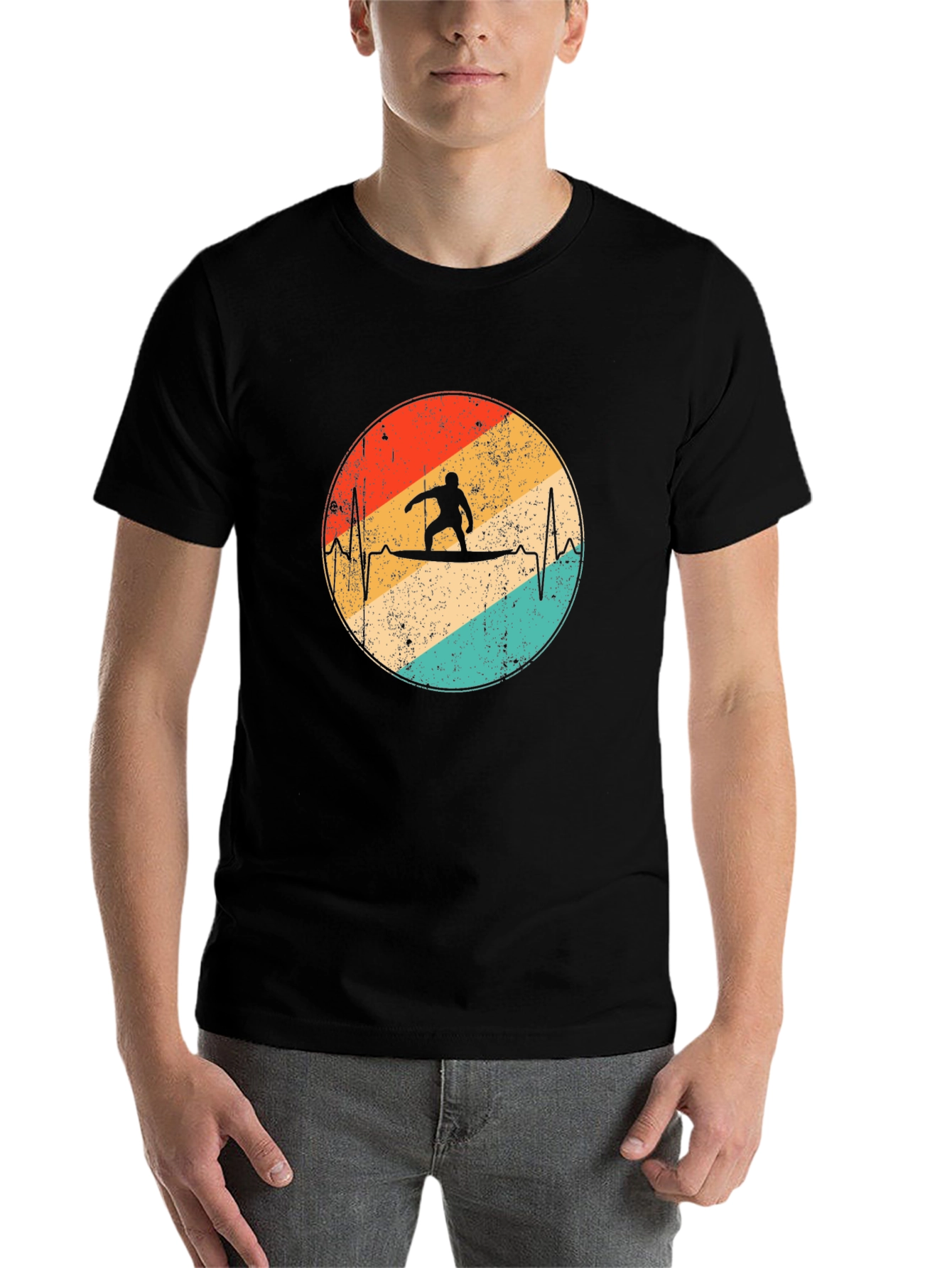Black Retro Surfer Heartbeat Graphic Tee view 7