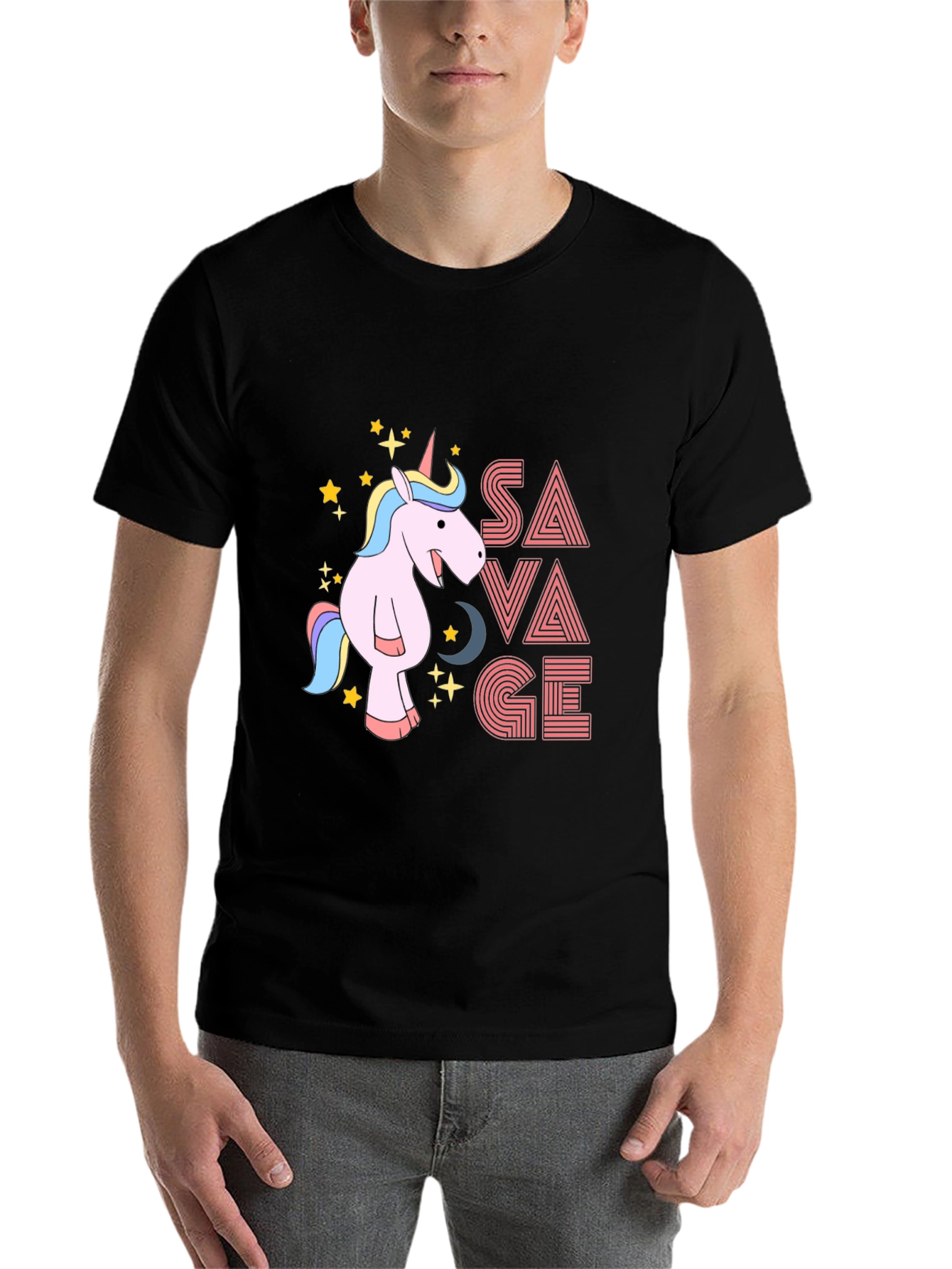 Black Savage Unicorn Graphic Tee - Black Cotton view 7