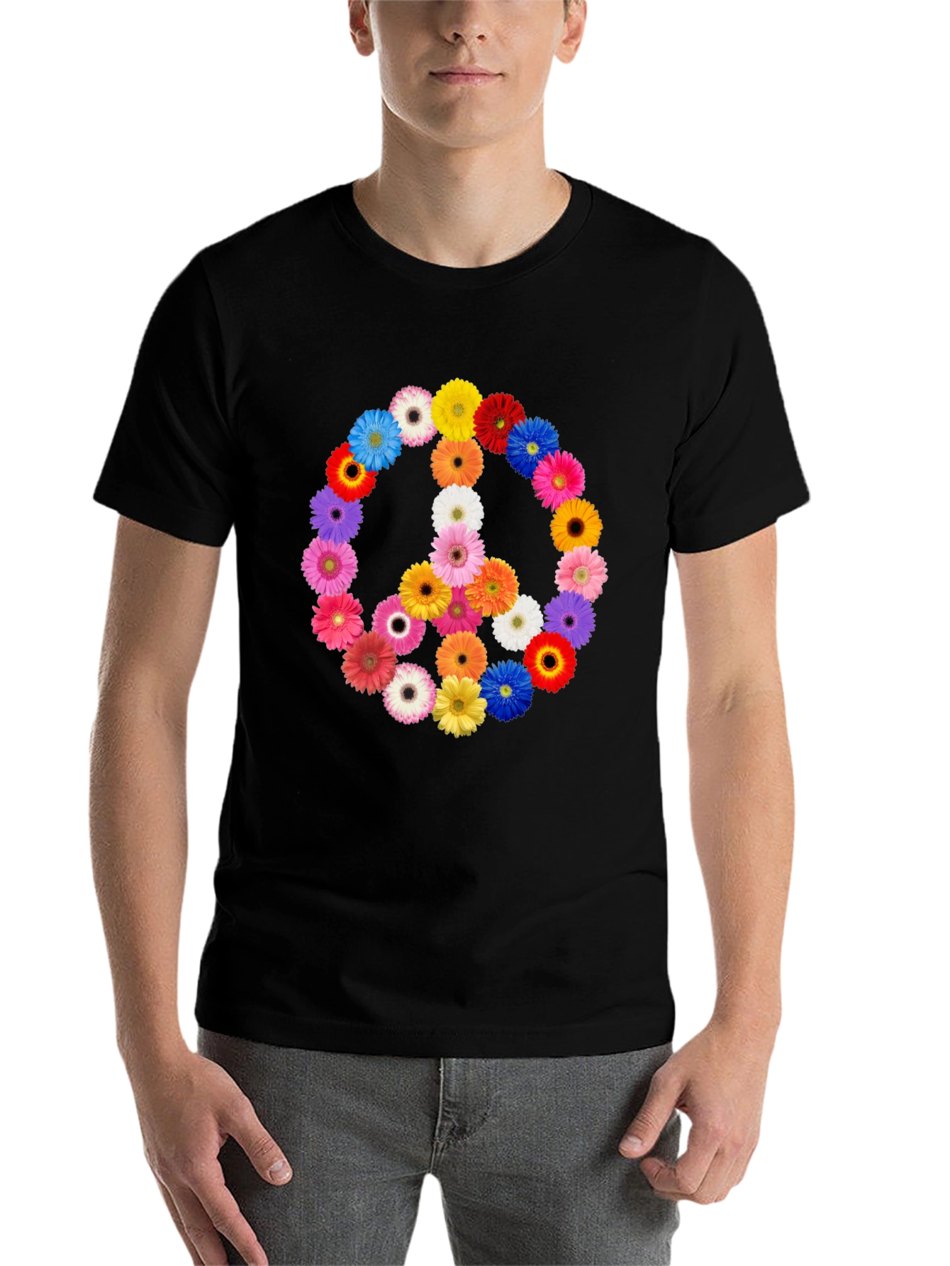 Black Floral Peace Sign Black T-Shirt view 7