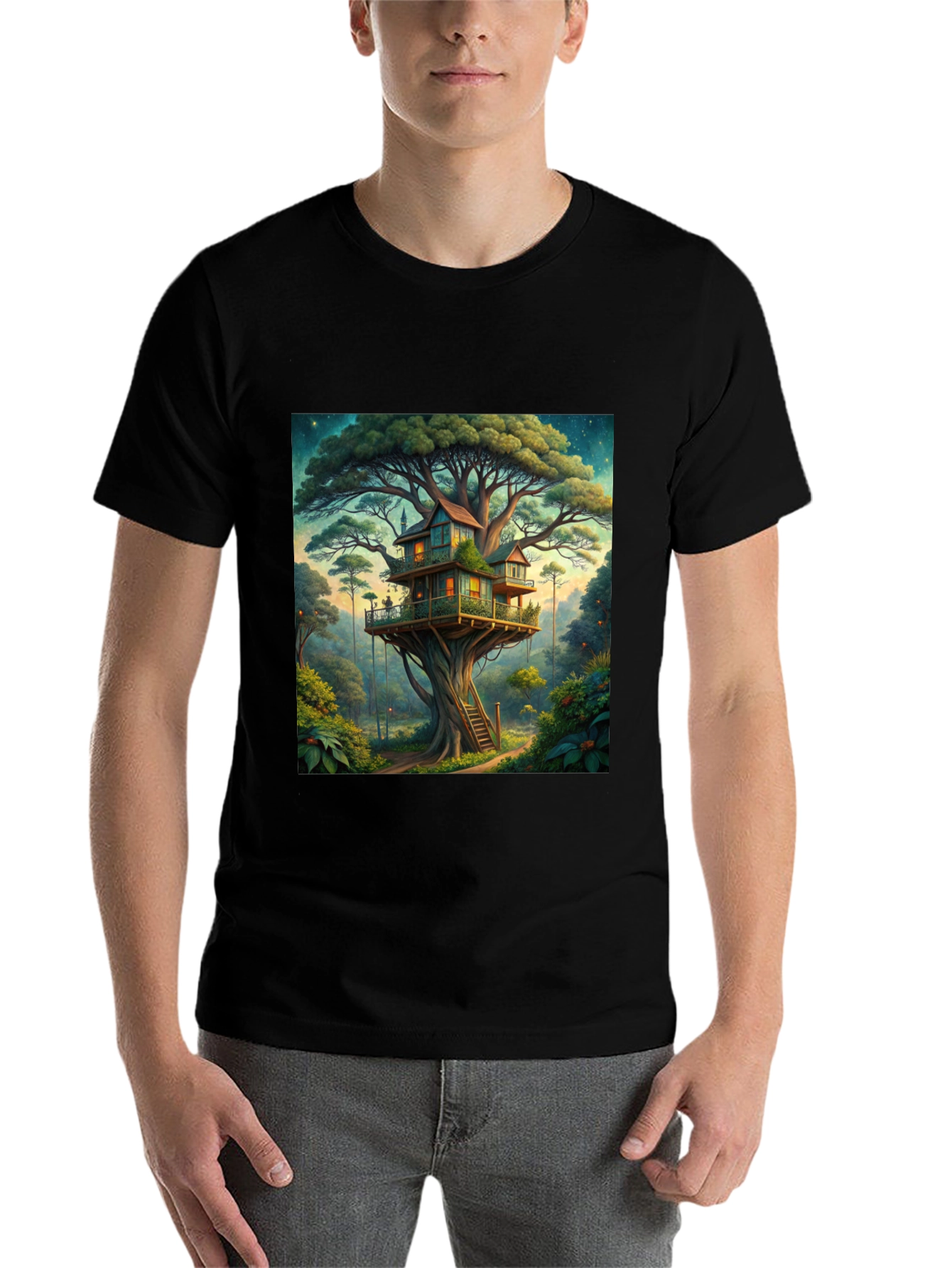 Black Treehouse Graphic Tee - Nature Lover's T-Shirt view 7