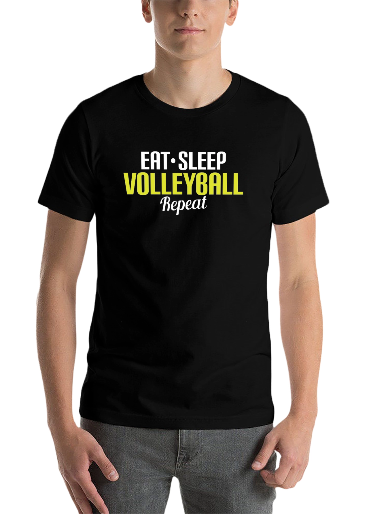 Black Eat Sleep Volleyball Repeat Black T-Shirt view 7