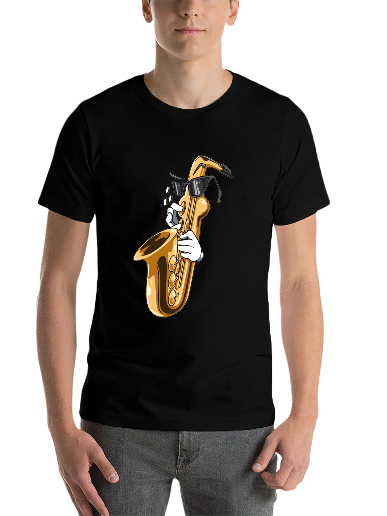 Black Cool Saxophone Graphic Tee - Music Lover Shirt view 7