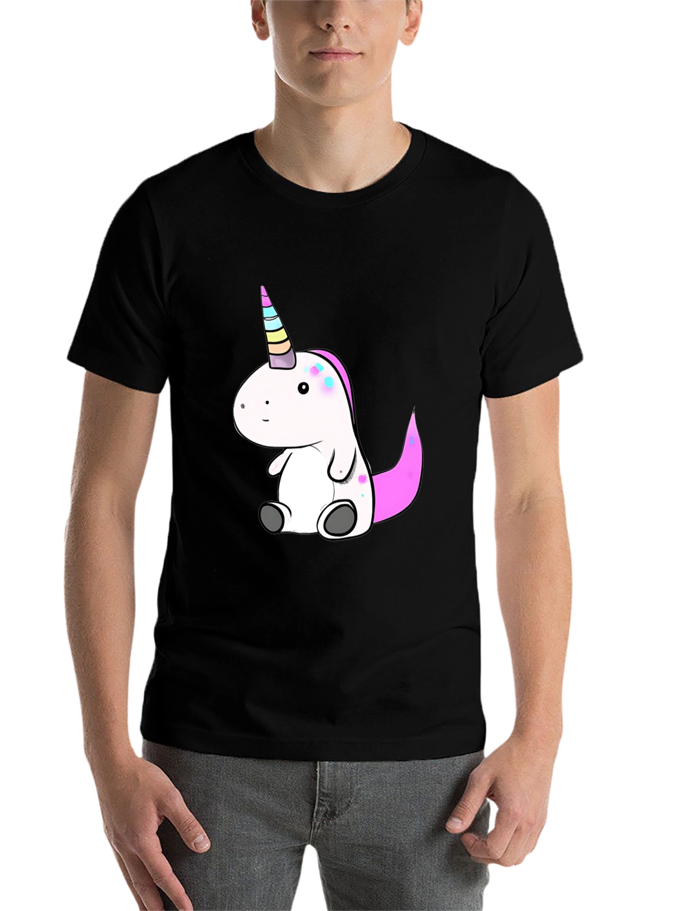 Black Cute Unicorn Graphic Tee - Black Cotton T-Shirt view 7