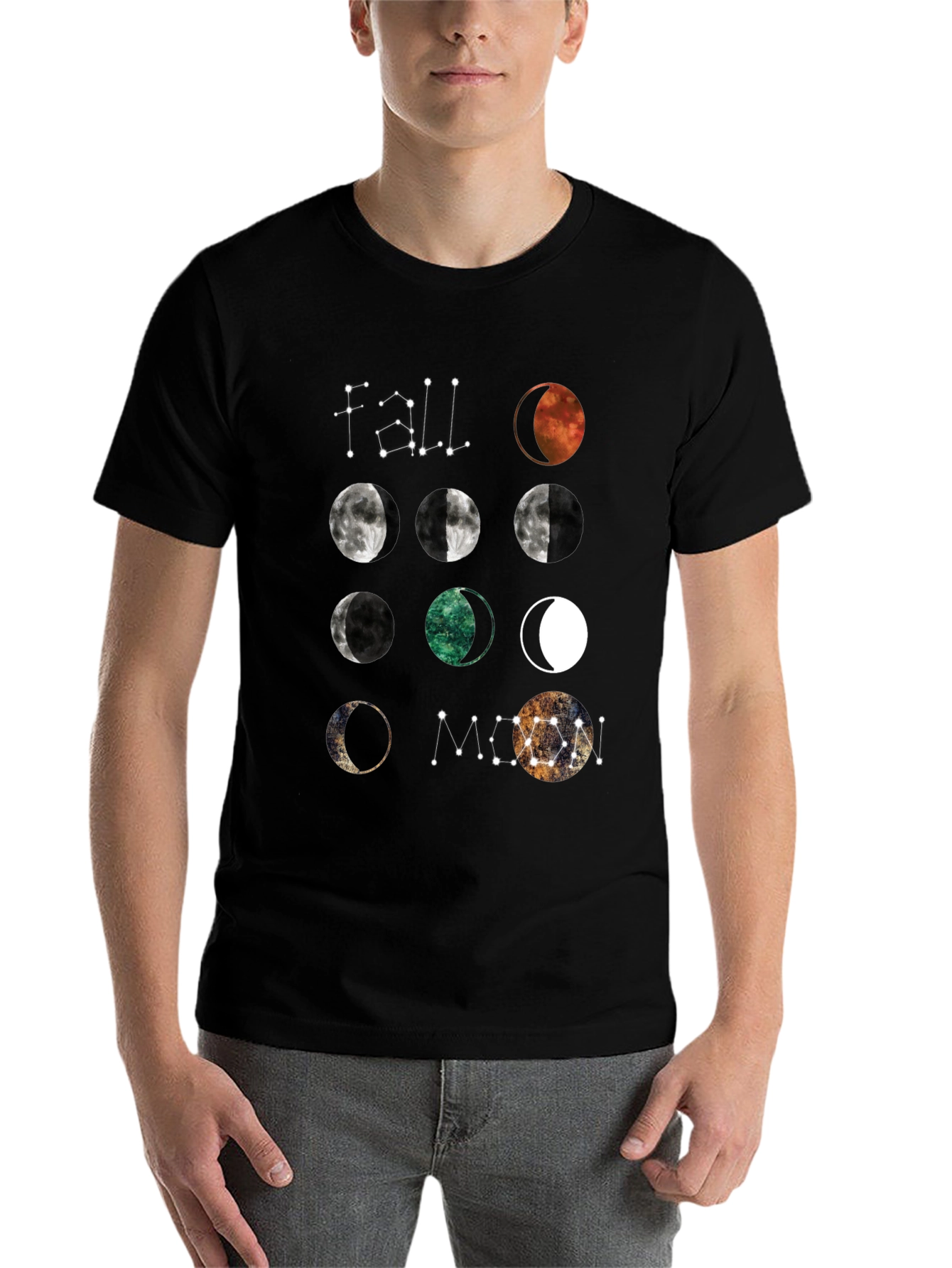 Black Moon Phases Graphic T-Shirt - Celestial Design view 7