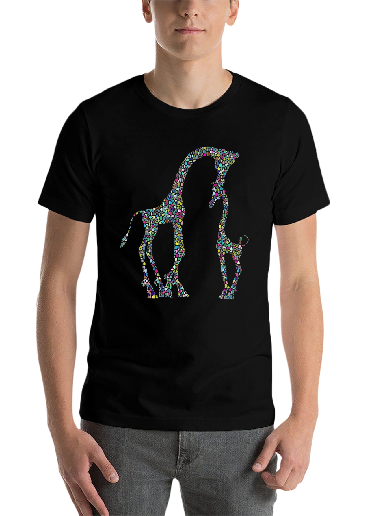 Black Giraffe Mosaic Graphic T-Shirt - Stylish Black Tee view 7