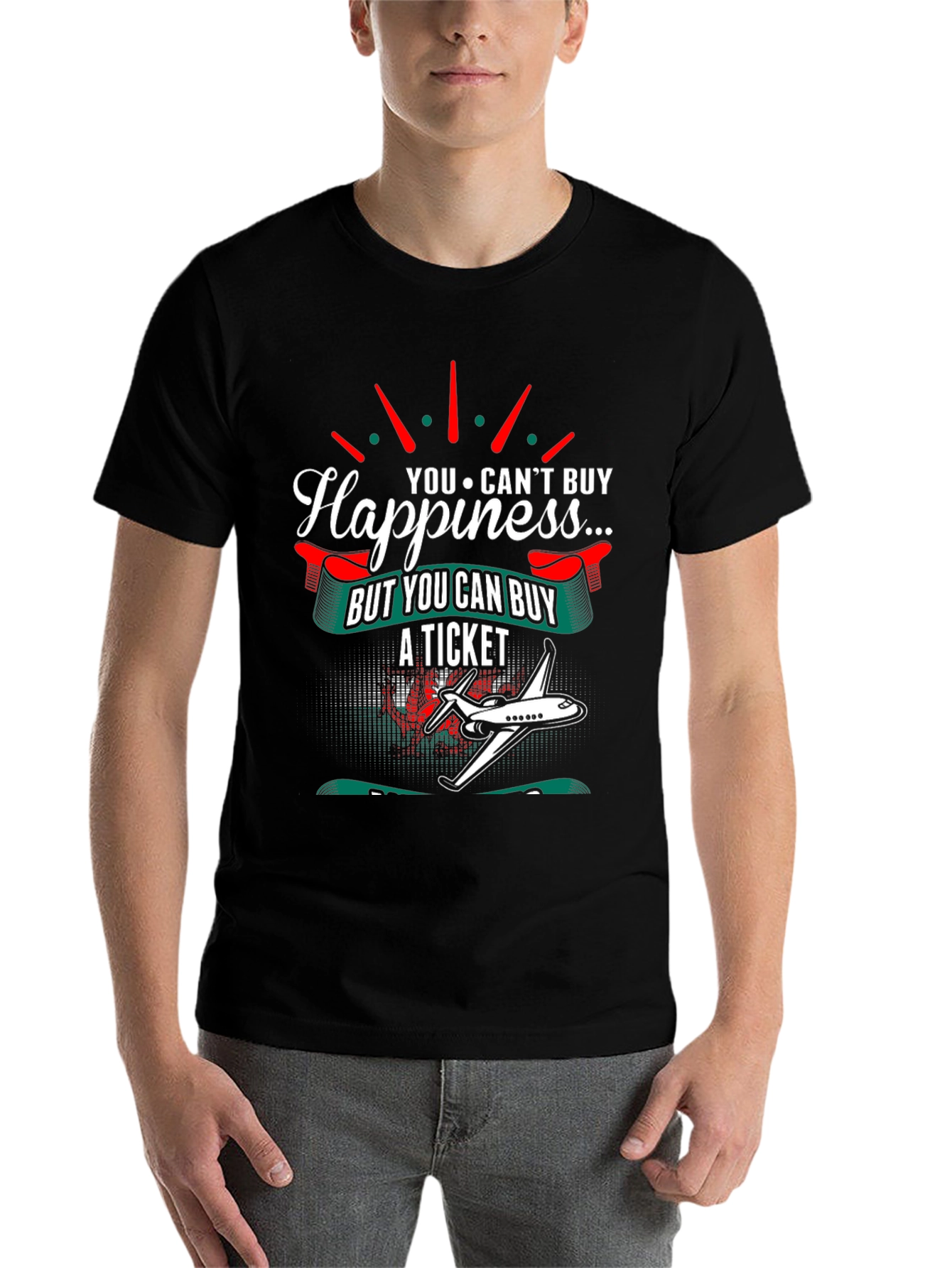 Black Happiness Ticket Graphic Tee - Airplane Travel Shirt view 7