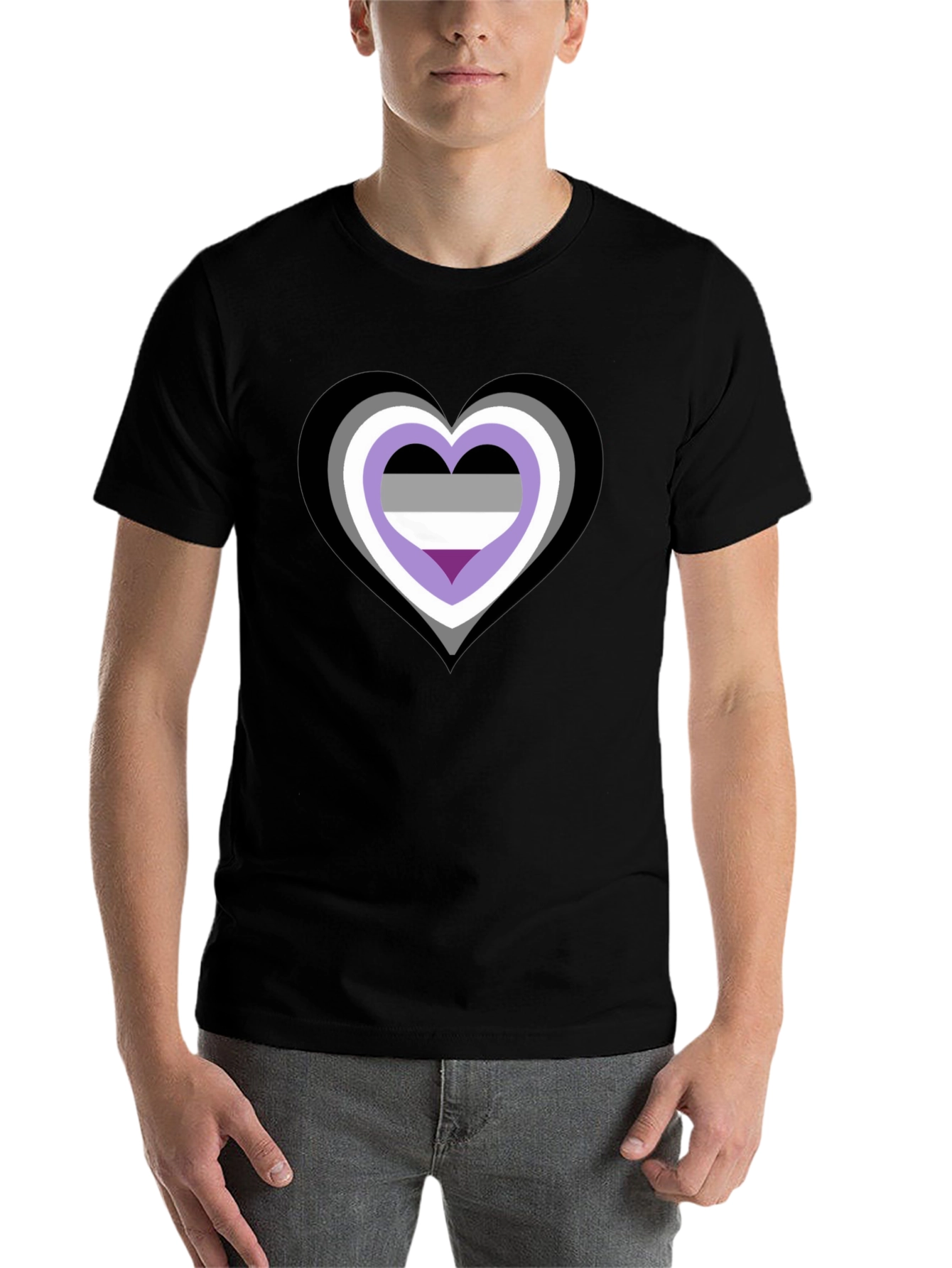 Black Asexual Pride Heart Graphic Tee - Black Cotton Blend view 7