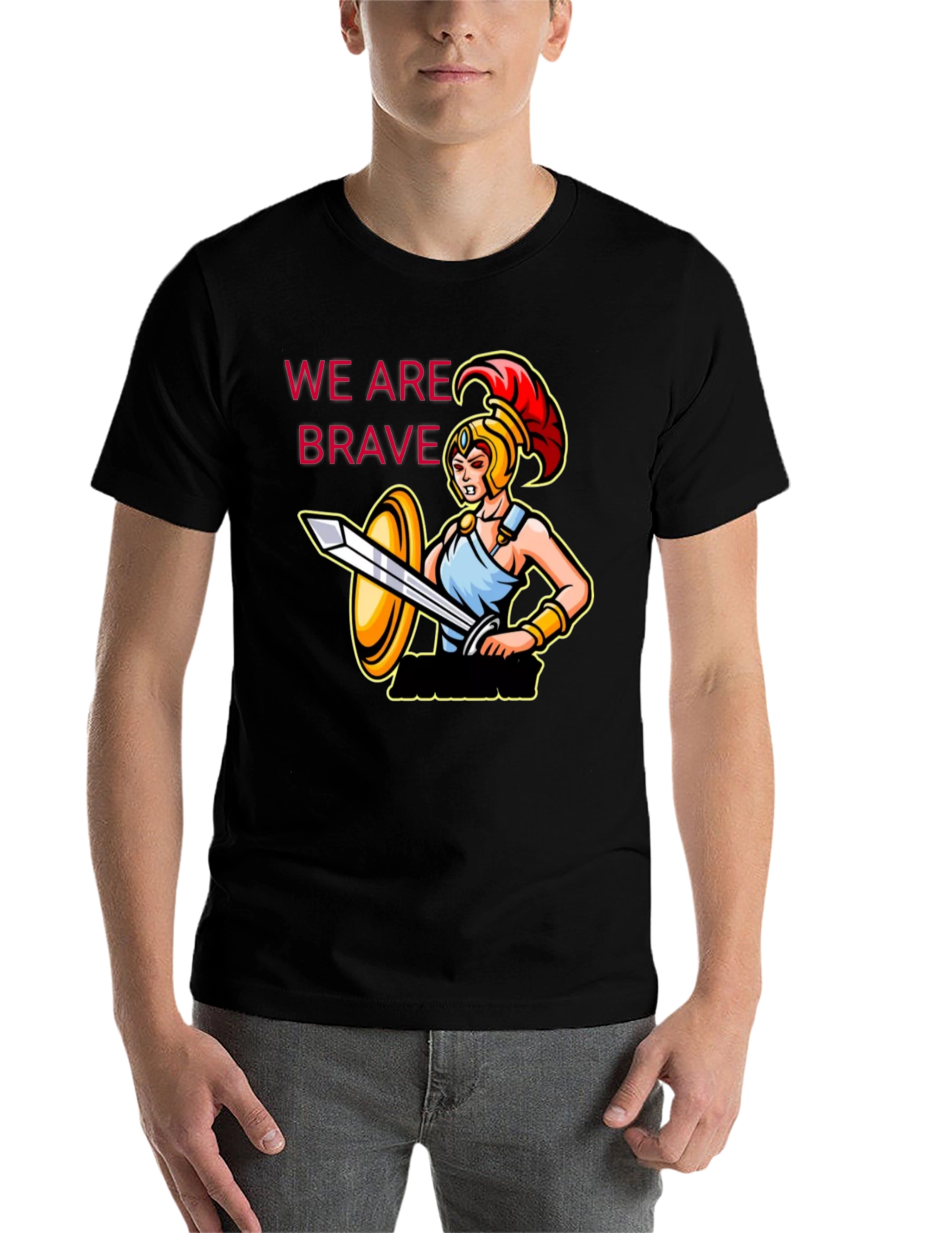 Black Brave Warrior Graphic Tee - Black Cotton T-Shirt view 7