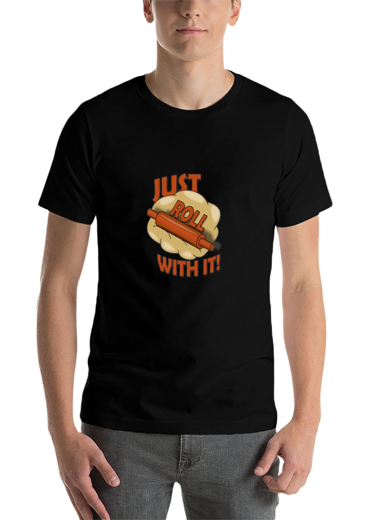 Black Just Roll With It Black T-Shirt - Funny Baking Tee view 7