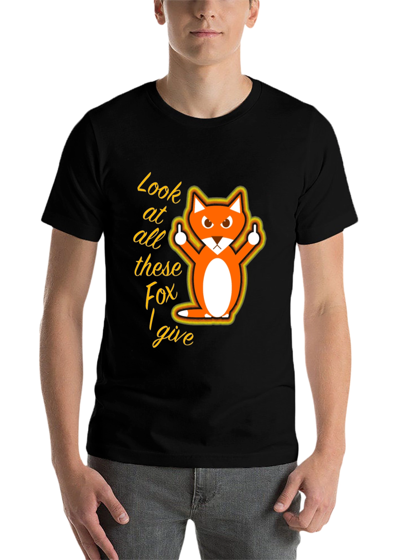 Black Funny Fox Graphic T-Shirt - Look at All These Fox I Give view 7