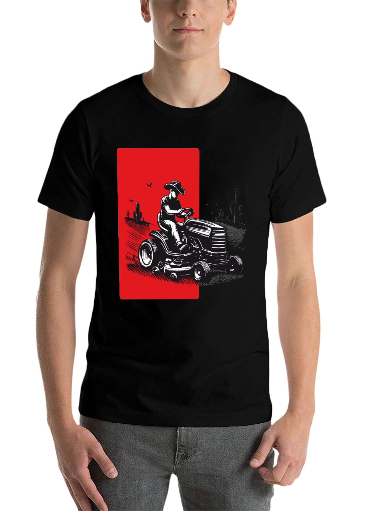 Black Cowboy Lawn Mower Graphic Tee - Black view 7