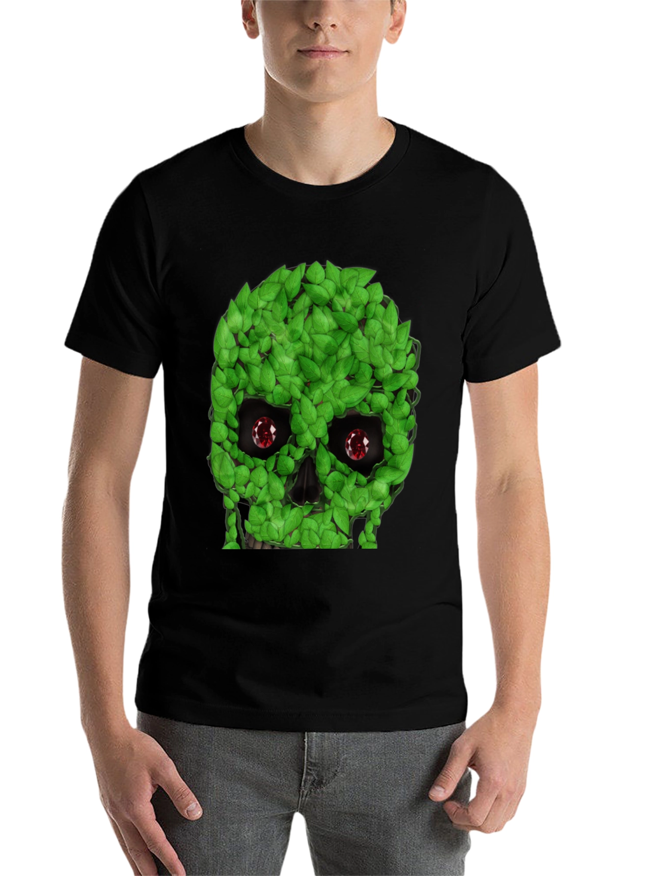 Black Leaf Skull Graphic T-Shirt - Unique Design view 7