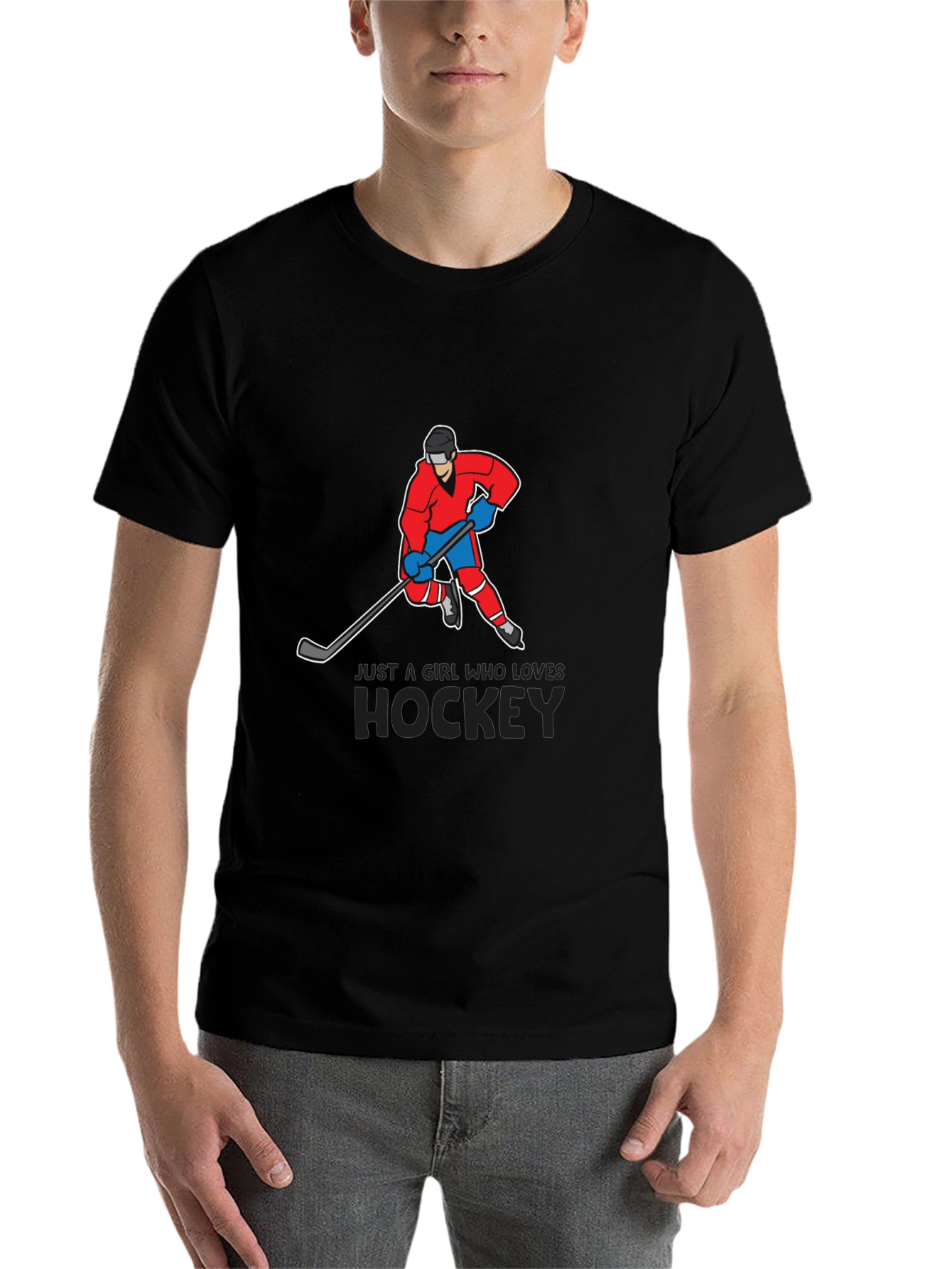 Black Hockey Lover T-Shirt - Just a Girl Who Loves Hockey Tee view 7