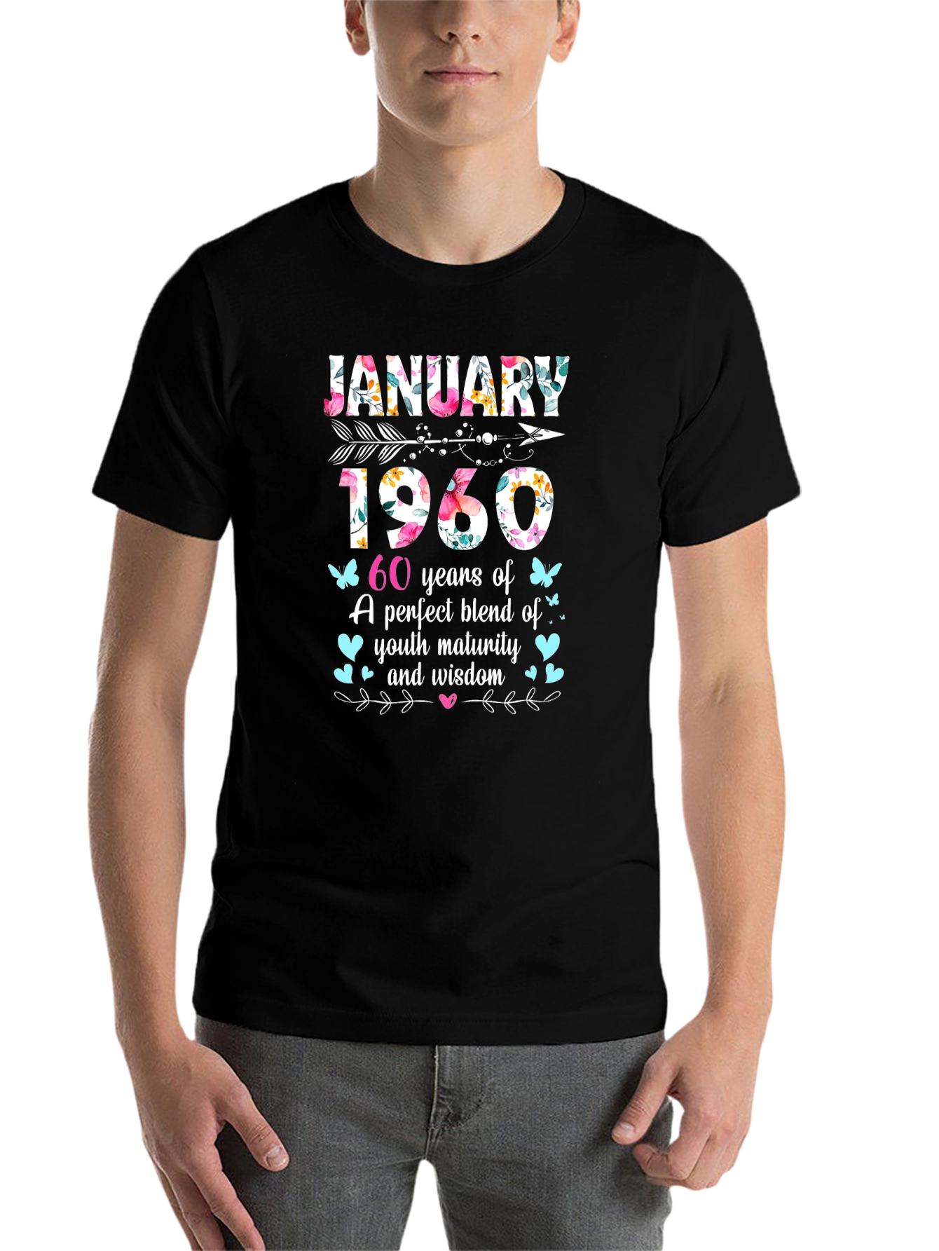 Black January 1960 60th Birthday T-Shirt view 7
